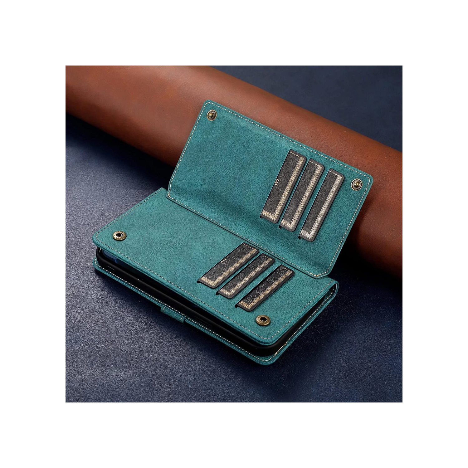 Étui-portefeuille en cuir magnétique étui-portefeuille rabat en cuir antichoc avec 9 fentes pour cartes de crédit pour iPhone 14 - EXPÉDITION GRATUITE