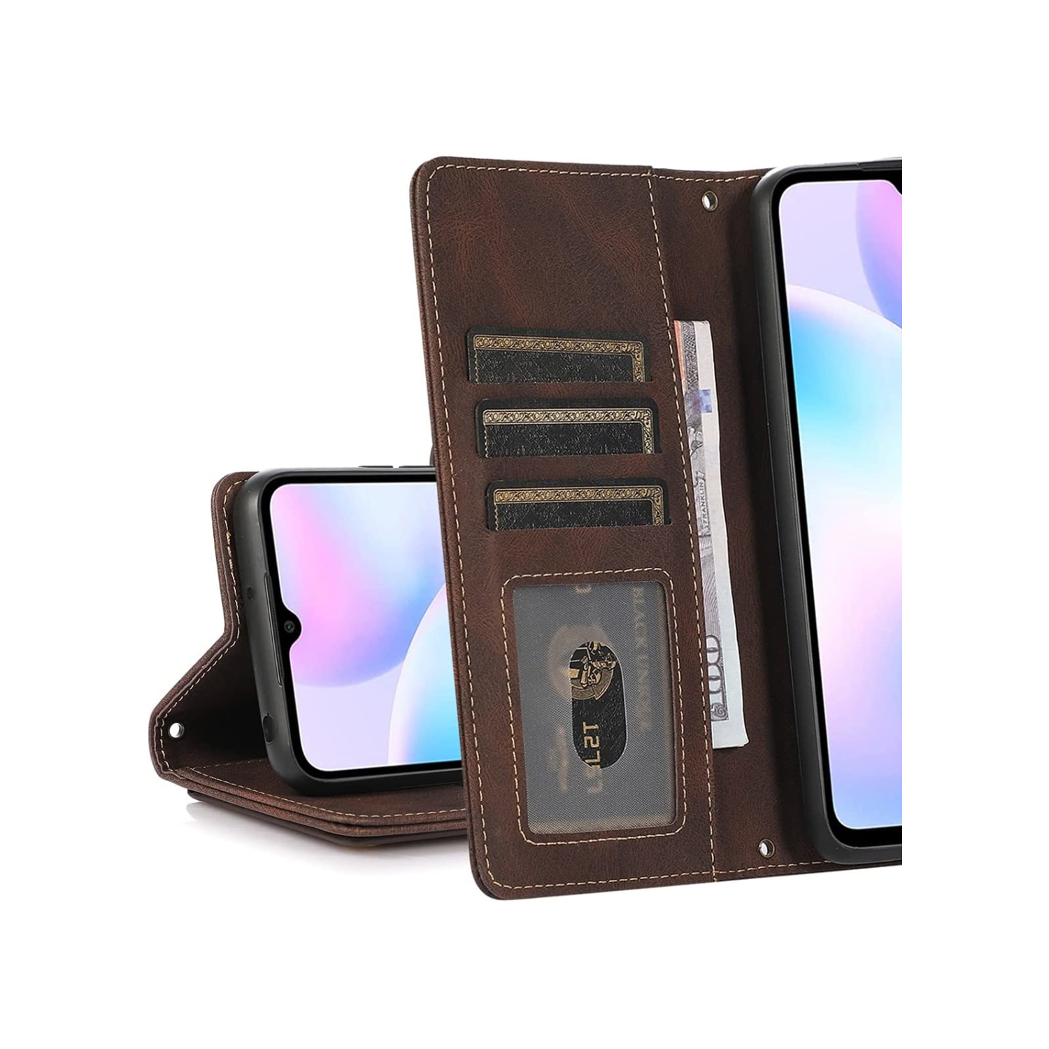 Étui-portefeuille en cuir magnétique étui-portefeuille rabat en cuir antichoc avec 9 fentes pour cartes de crédit pour iPhone 14 - EXPÉDITION GRATUITE