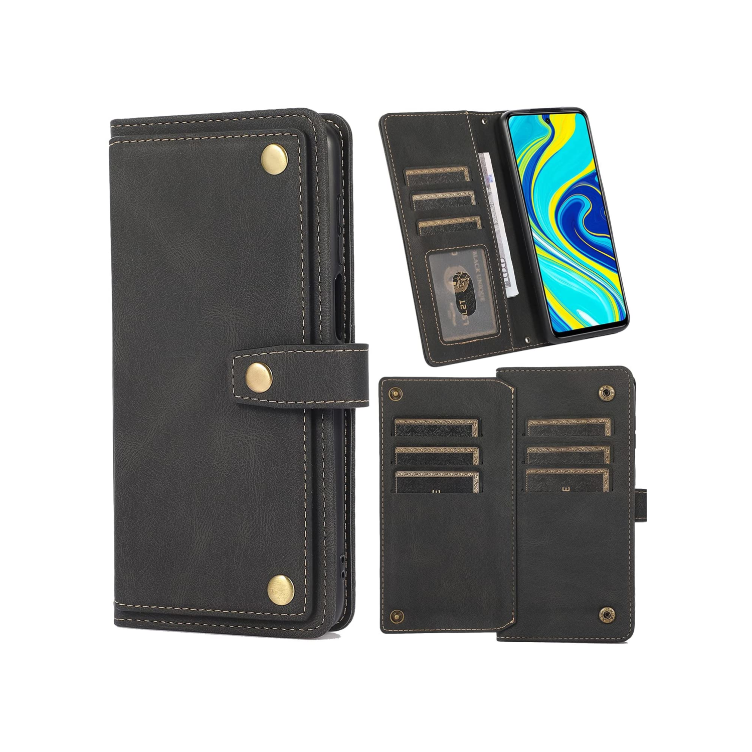 Étui-portefeuille en cuir magnétique étui-portefeuille rabat en cuir antichoc avec 9 fentes pour cartes de crédit pour iPhone 14 - EXPÉDITION GRATUITE