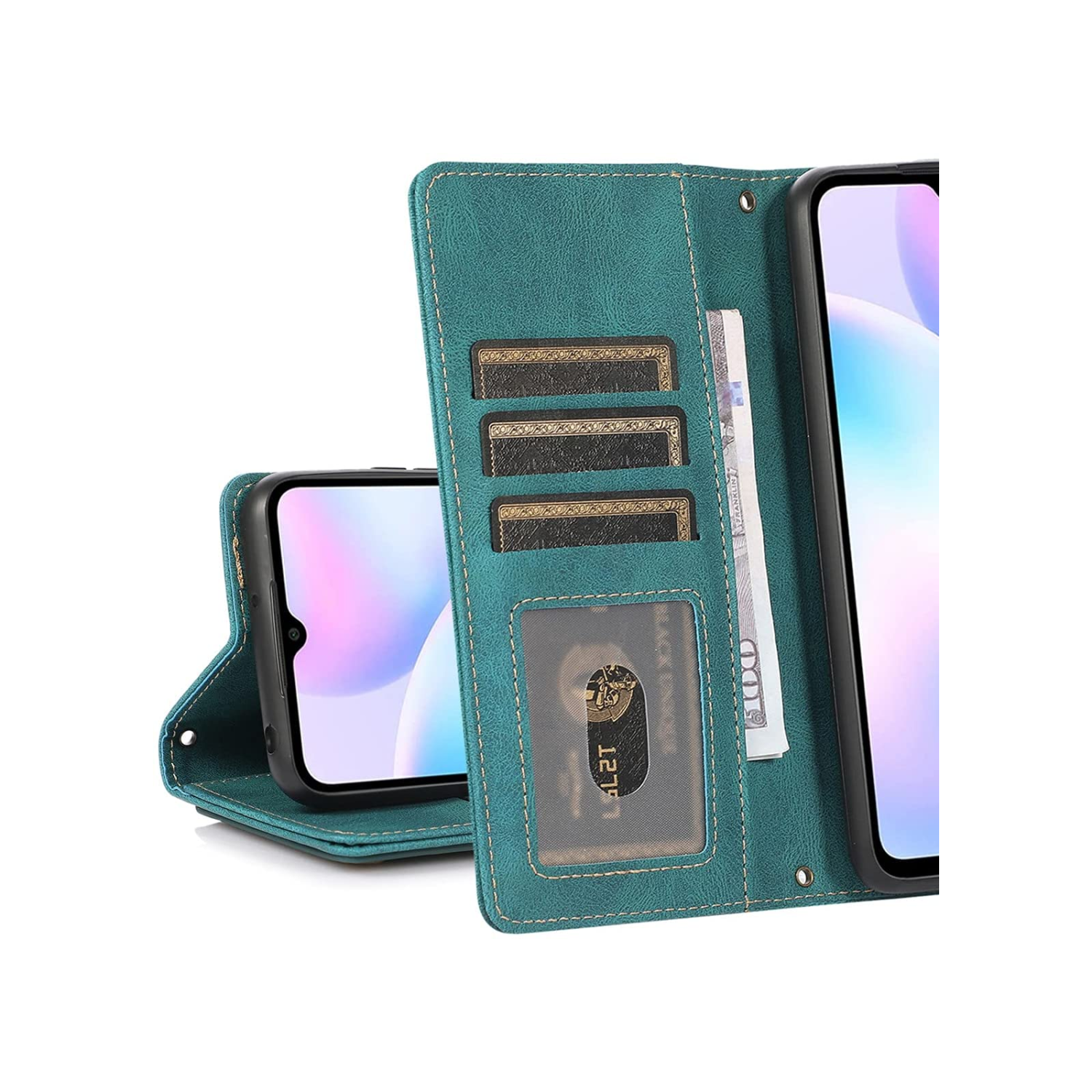 Étui portefeuille en cuir magnétique étui-portefeuille rabat en cuir antichoc avec 9 fentes pour cartes de crédit pour iPhone 14 PRO MAX