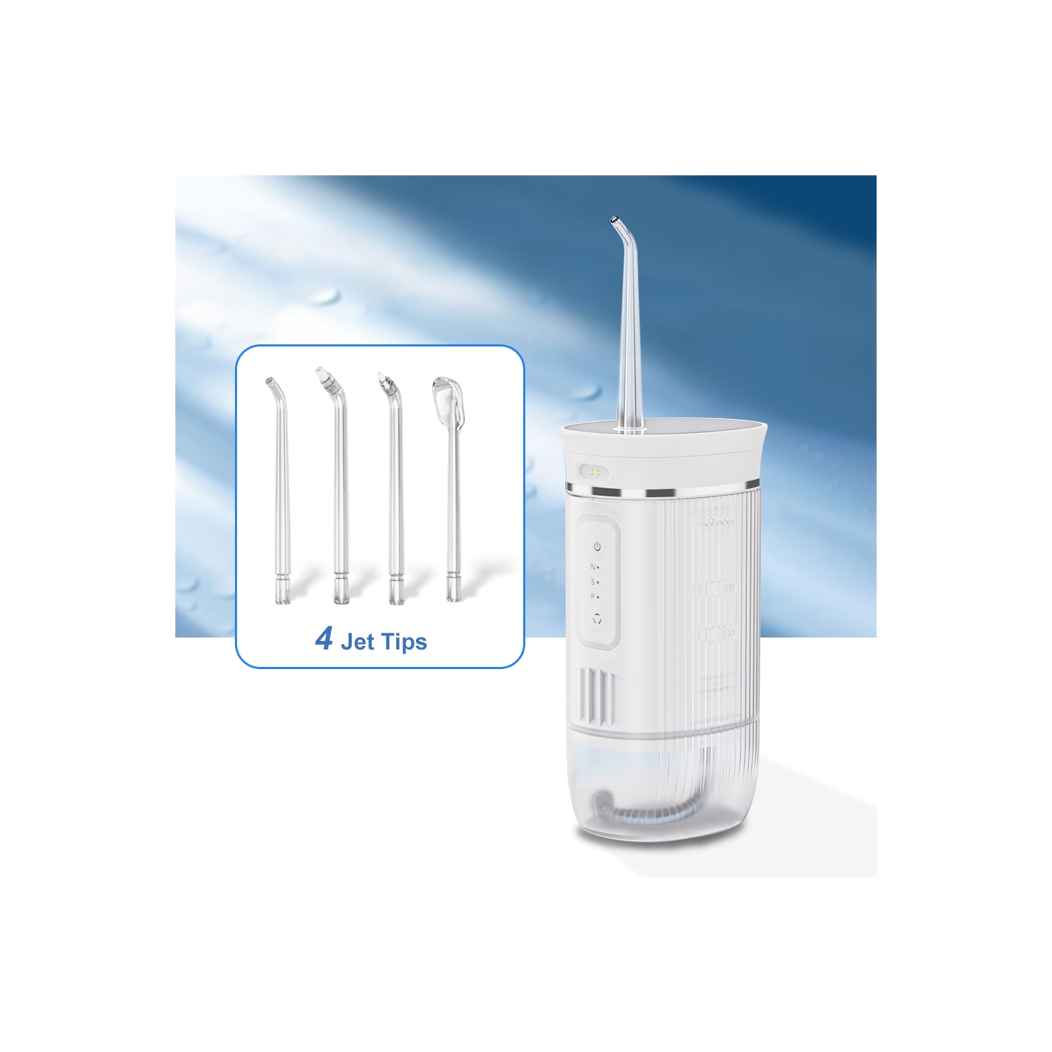 HYFAI QC-T01 Pick dentaire sans fil pour soie dentaire, irrigation orale professionnelle, réflexion miroir complète, 4 embouts, 3 modes IPX7 étanche