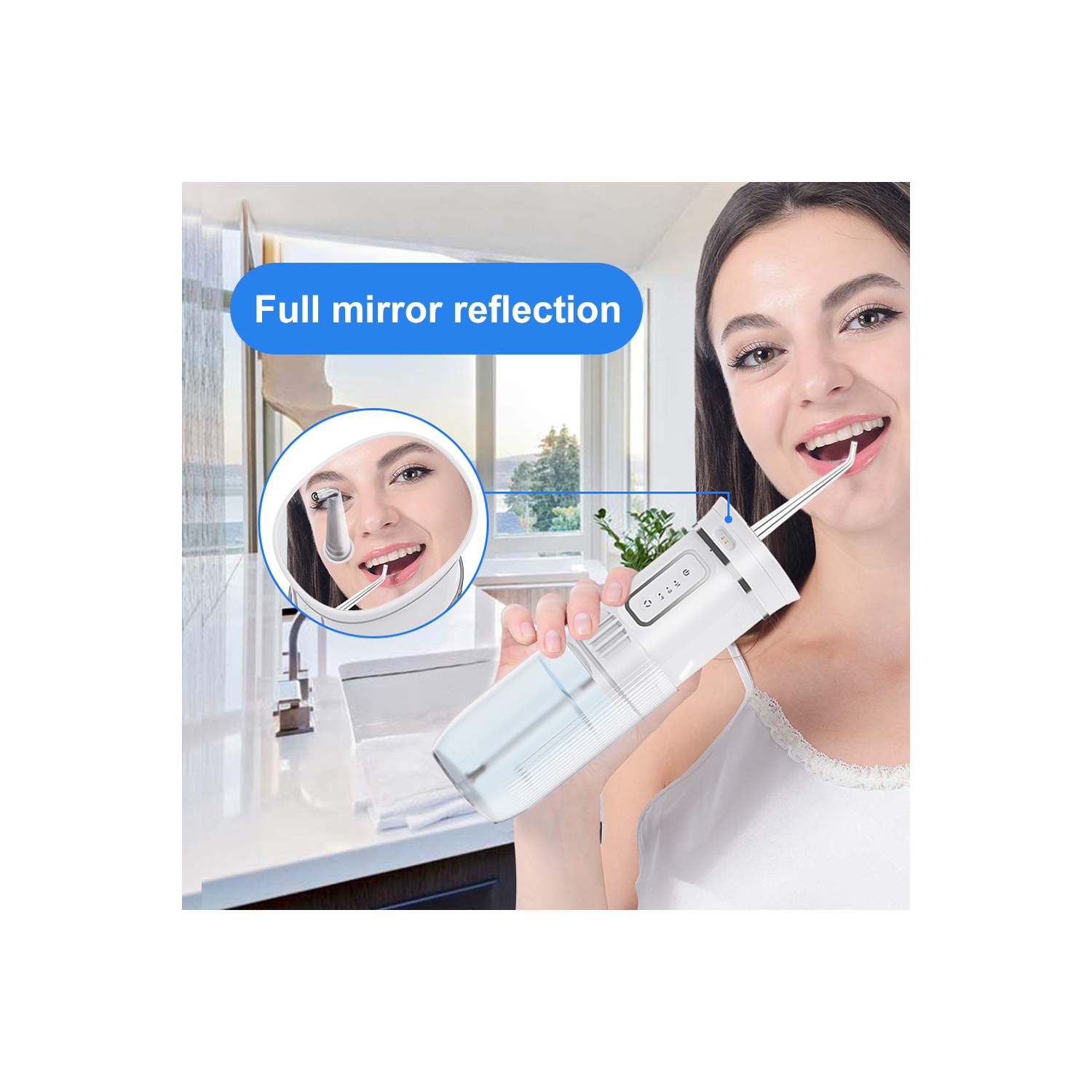 HYFAI QC-T01 Pick dentaire sans fil pour soie dentaire, irrigation orale professionnelle, réflexion miroir complète, 4 embouts, 3 modes IPX7 étanche