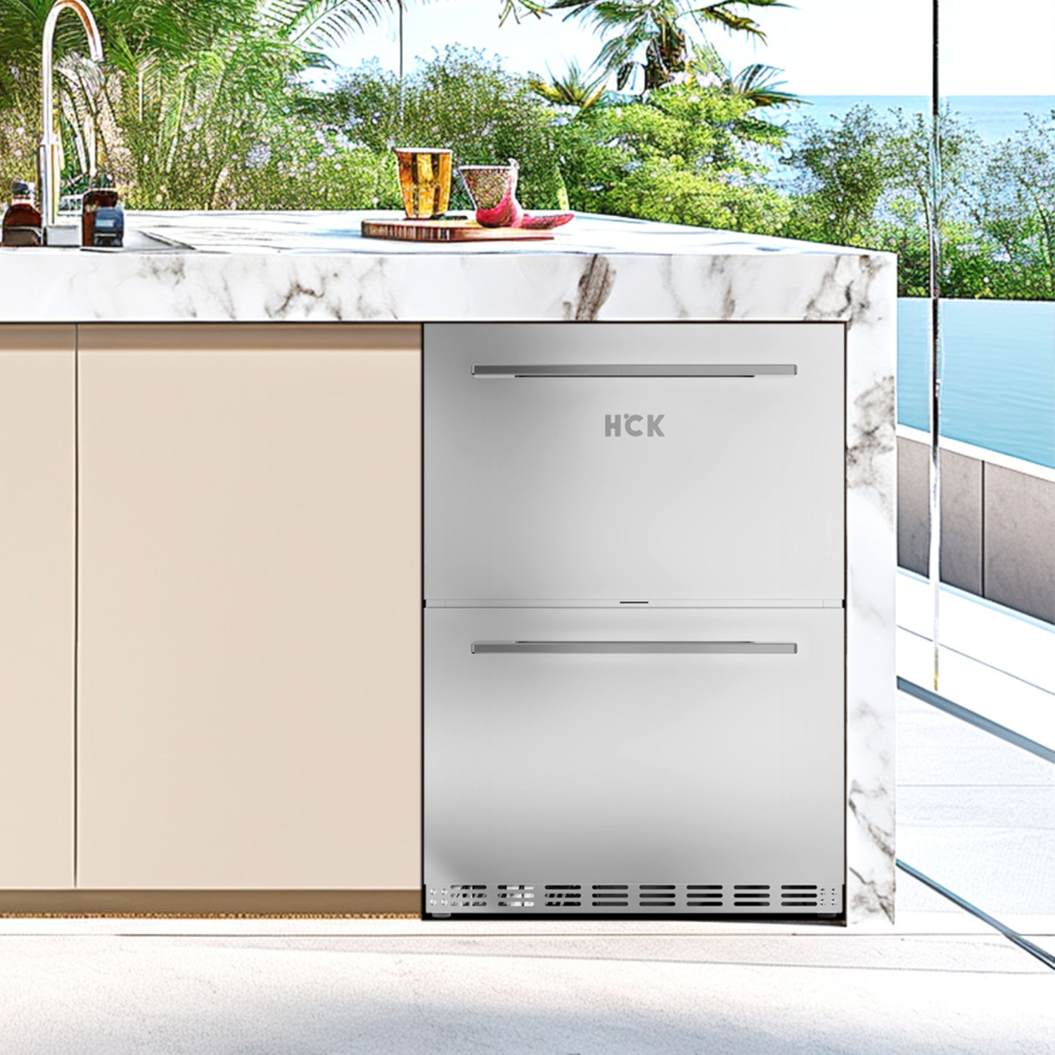 HCK 73 Cans 5.12 Cu. Ft. Dual Drawer Outdoor Stainless Steel Fridge Suitable For Residential And Commercial Use