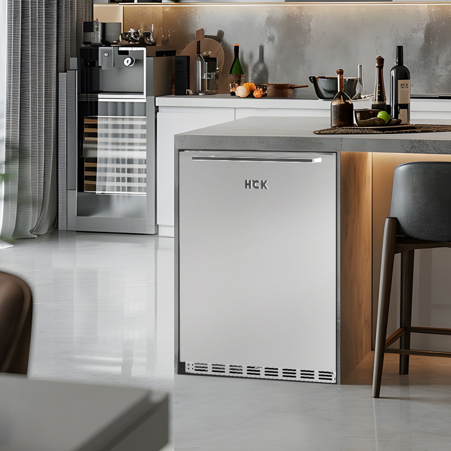 HCK 73 canettes 5,12 pi3 avec Réfrigérateur extérieur avec porte réversible en acier inoxydable et tablettes amovibles convenant à une utilisation