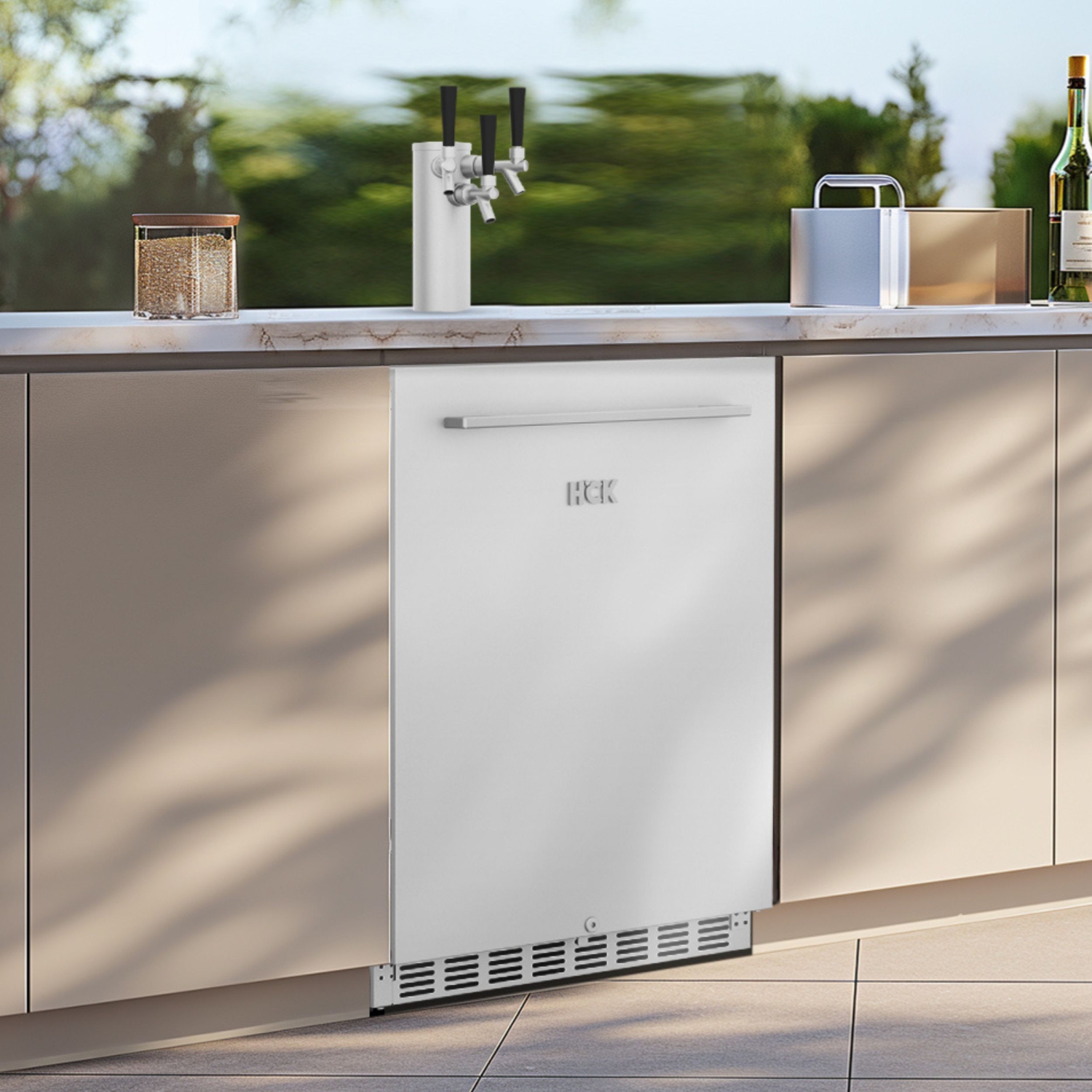 HCK 73 Cans 5.12 Cu. Ft. Outdoor Stainless Steel Fridge Built-In Beverage Refrigerator with Removable Shelves and Full Size Kegerator