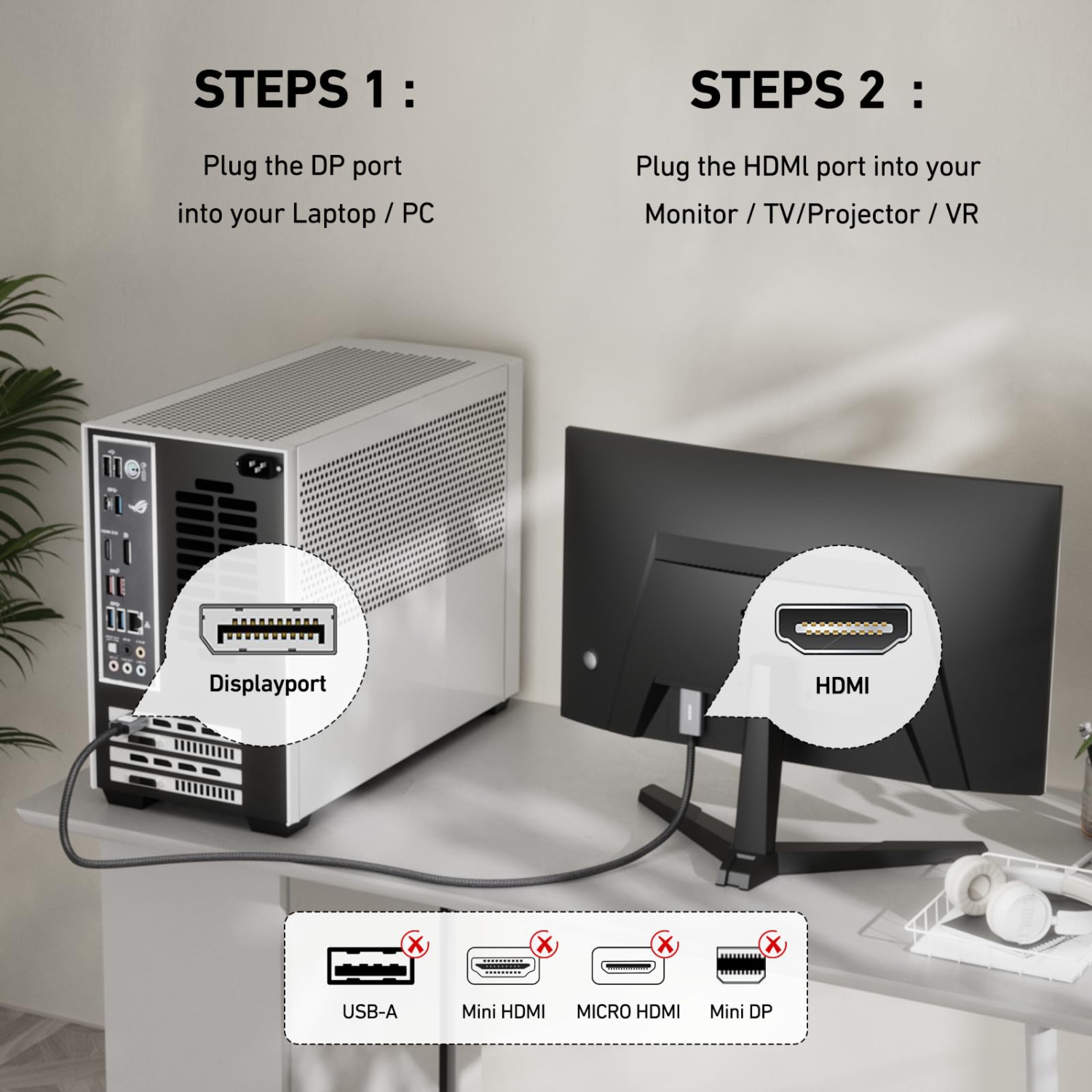 BENFEI 4K DisplayPort to HDMI 6 Feet Cable Aluminum Shell, Nylon Braided Cable