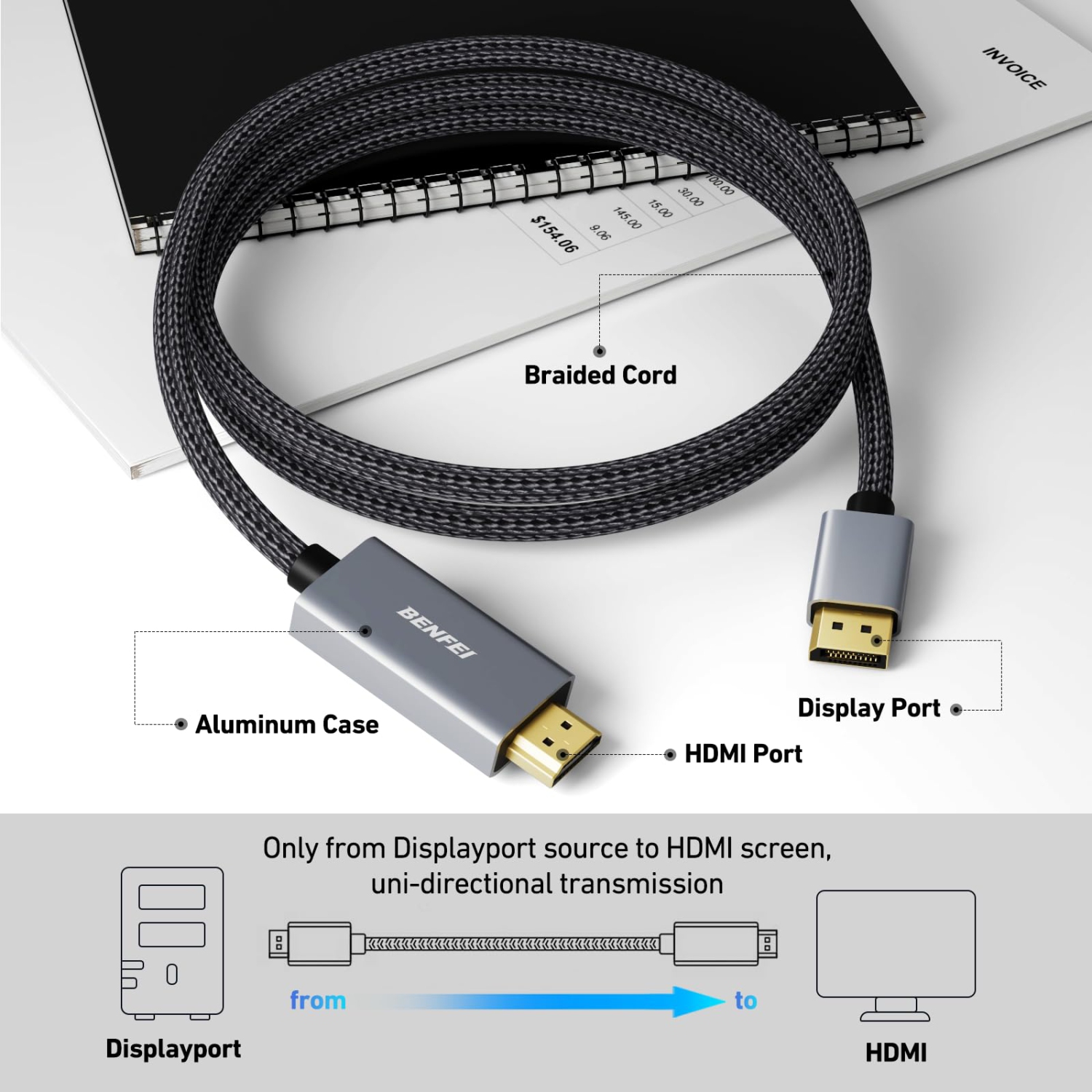 BENFEI 4K DisplayPort to HDMI 6 Feet Cable Aluminum Shell, Nylon Braided Cable