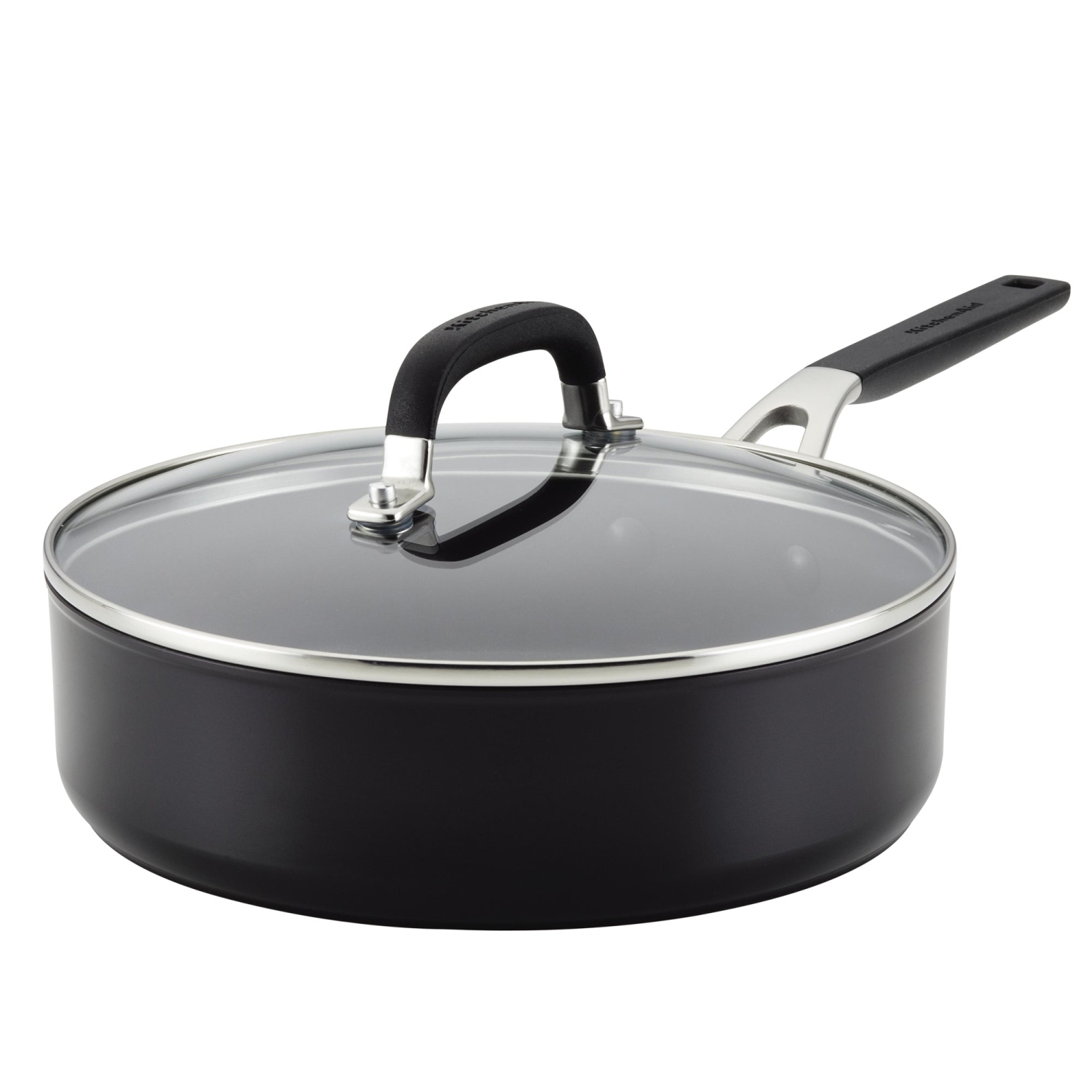 Sauteuse anodisée dure antiadhésive KitchenAid avec couvercle, 3 pintes, noir onyx