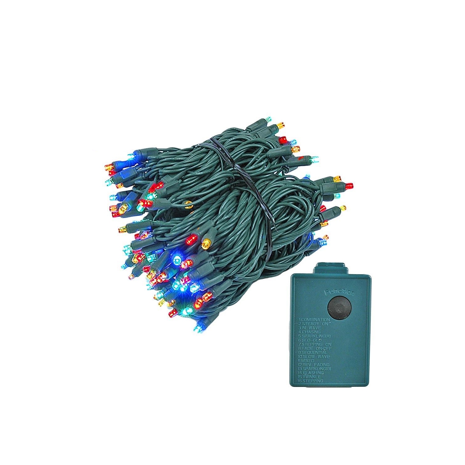 Novelty Lights 46.5 Feet 140 Light LED Chasing Christmas String, 16 Function Controller on Green Wire, UL Listed for Indoor/Outdoor Use