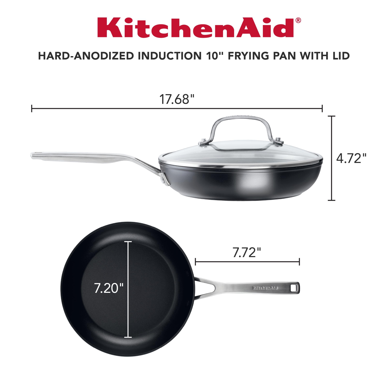 KitchenAid Hard Anodized Induction Frying Pan with Lid, 10-Inch, Matte Black