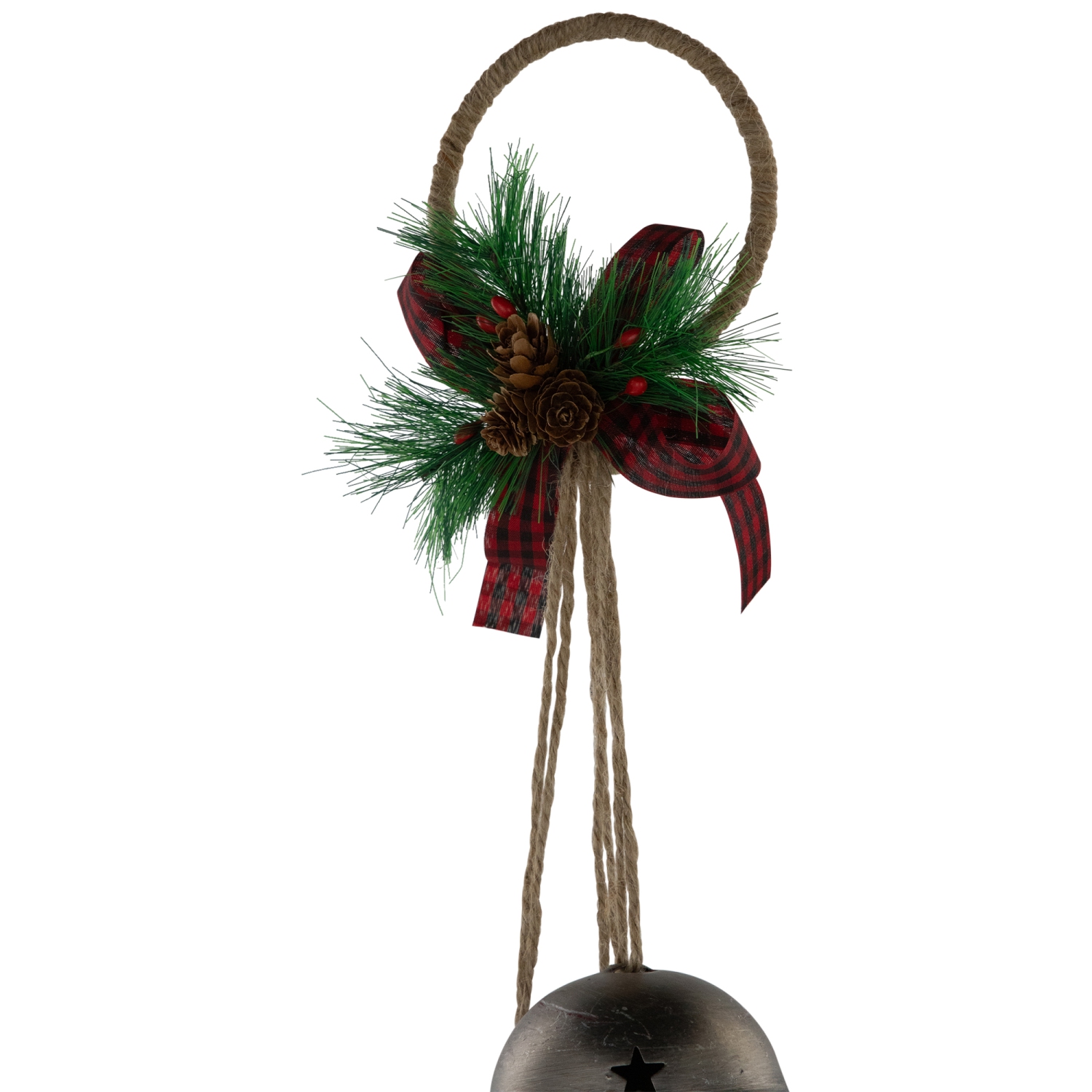 Jingle Bells with Plaid Bow Christmas Decoration - 20" - Silver