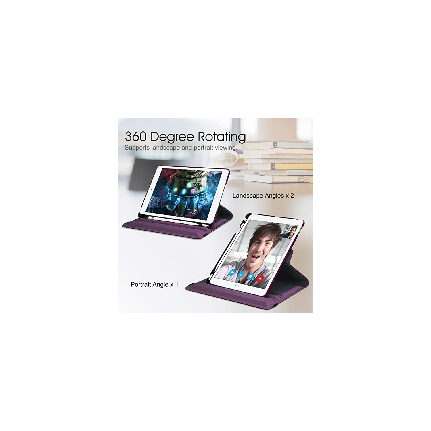 360° Swivel Rotating Case for Apple iPad Pro 13 inch 2024 Multi-Angle Viewing Stand, PU Leather Cover, Auto Wake Up with Protective Elastic Strap -