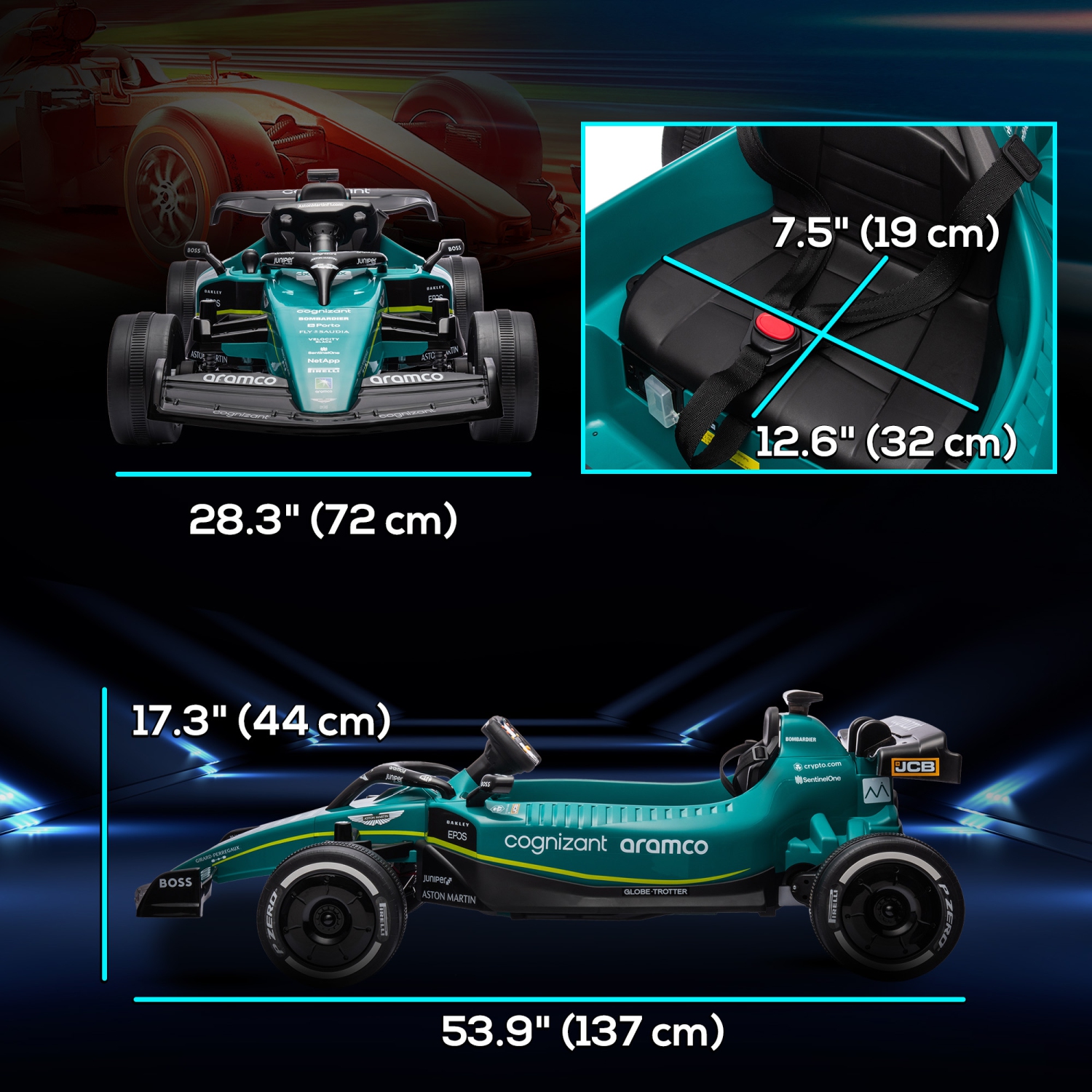Qaba Aston Martin F1 Team AMR23 Licensed Electric Go Kart, 12V 3 MPH Kids Ride on Car with 4 Shock-Absorbing Wheels, Bluetooth, Remote Control,