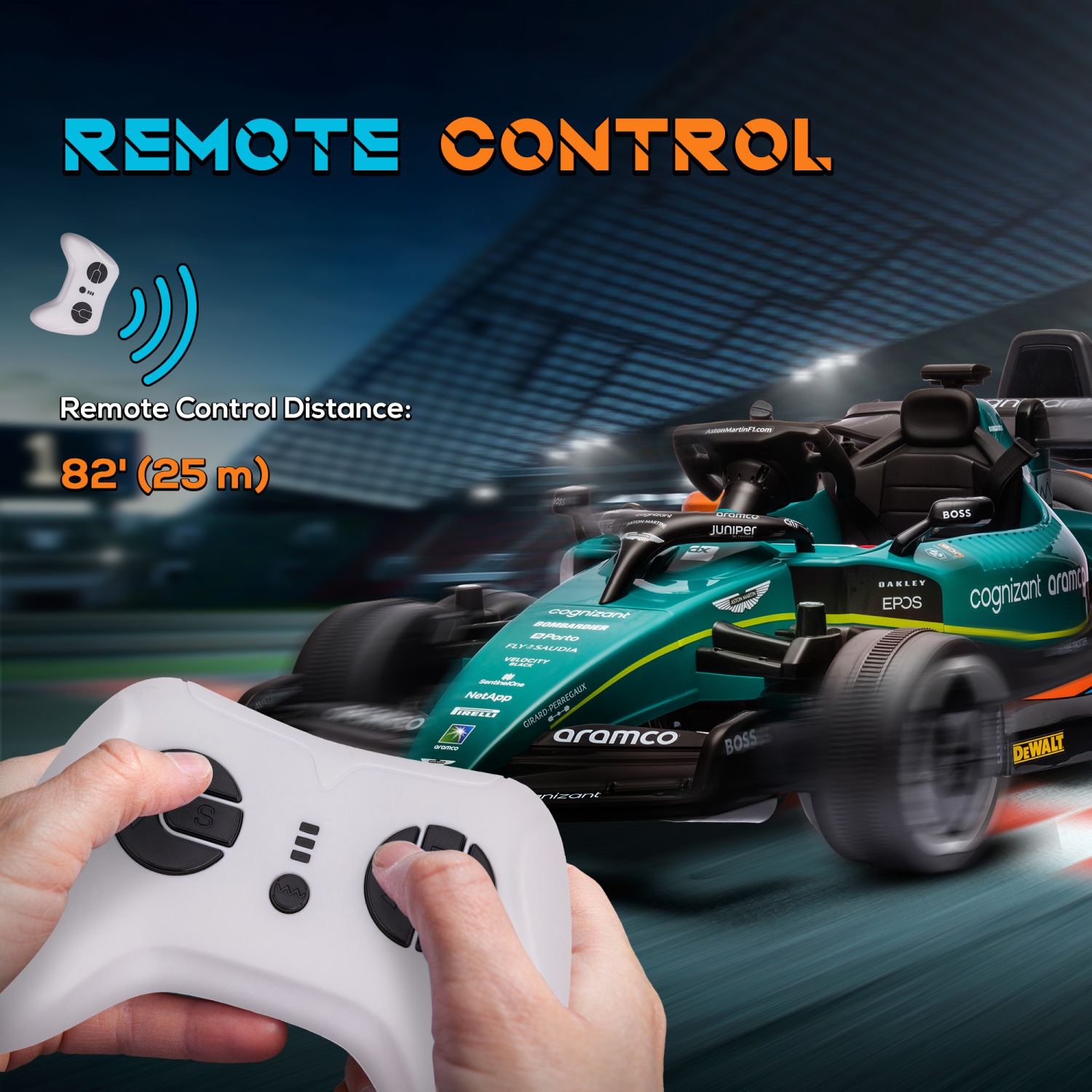 Qaba Aston Martin F1 Team AMR23 Licensed Electric Go Kart, 12V 3 MPH Kids Ride on Car with 4 Shock-Absorbing Wheels, Bluetooth, Remote Control,