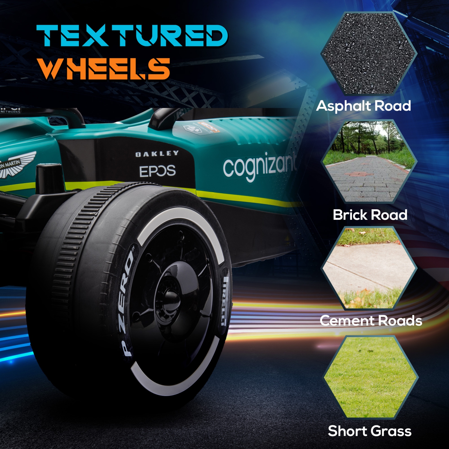 Qaba Aston Martin F1 Team AMR23 Licensed Electric Go Kart, 12V 3 MPH Kids Ride on Car with 4 Shock-Absorbing Wheels, Bluetooth, Remote Control,