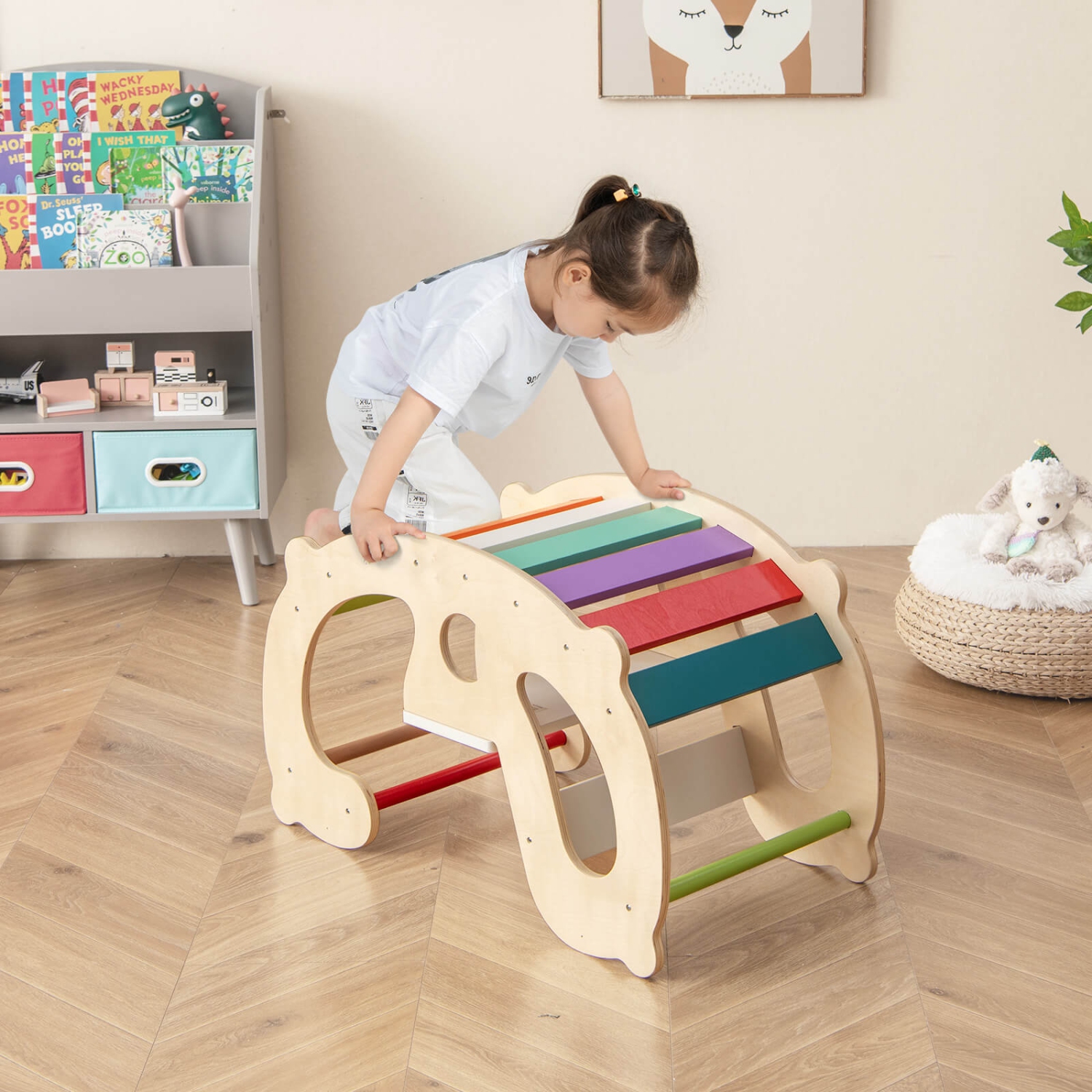 Arche de chevaux à bascule 2-en-1 pour enfants Montessori avec chaise berçante de Costway