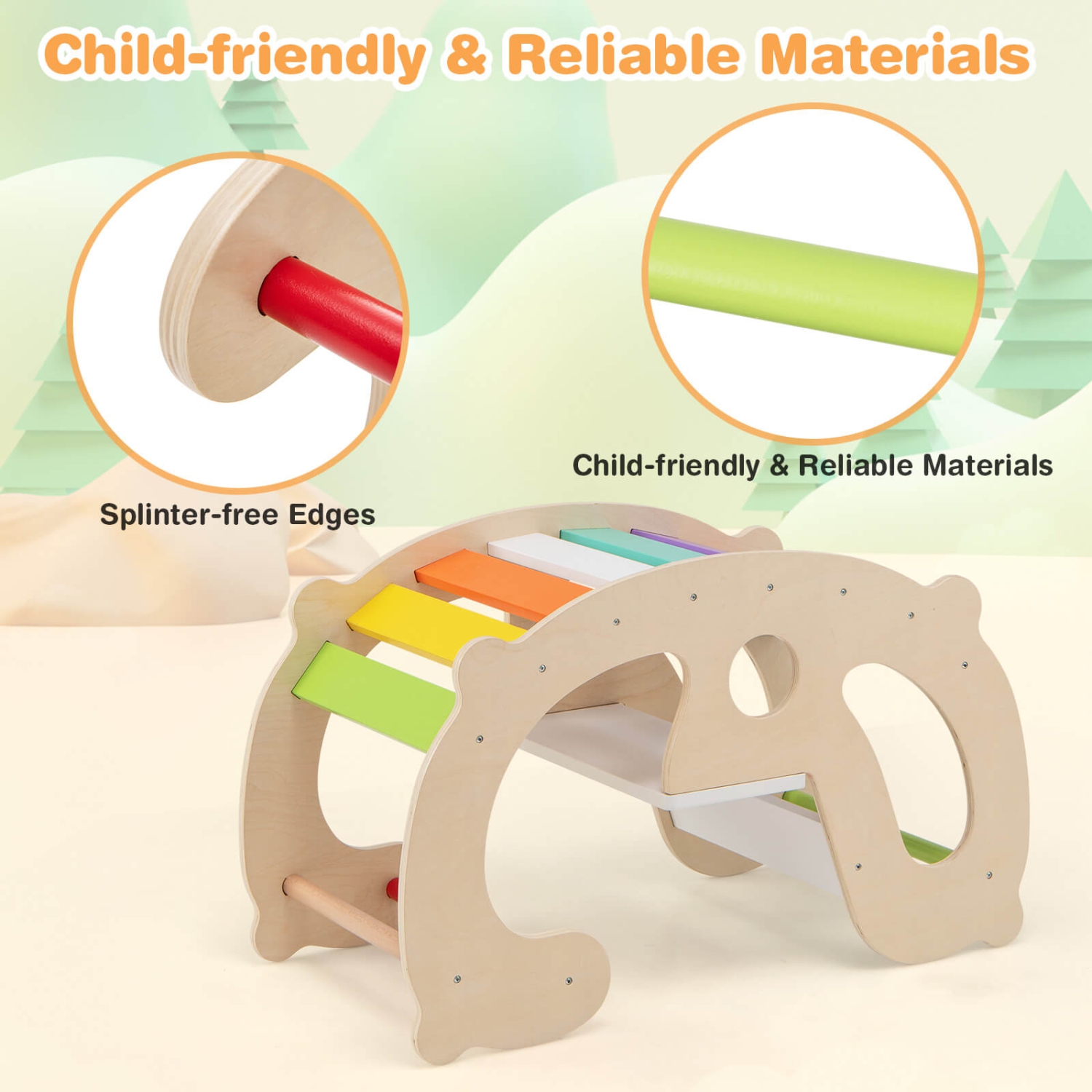 Arche de chevaux à bascule 2-en-1 pour enfants Montessori avec chaise berçante de Costway