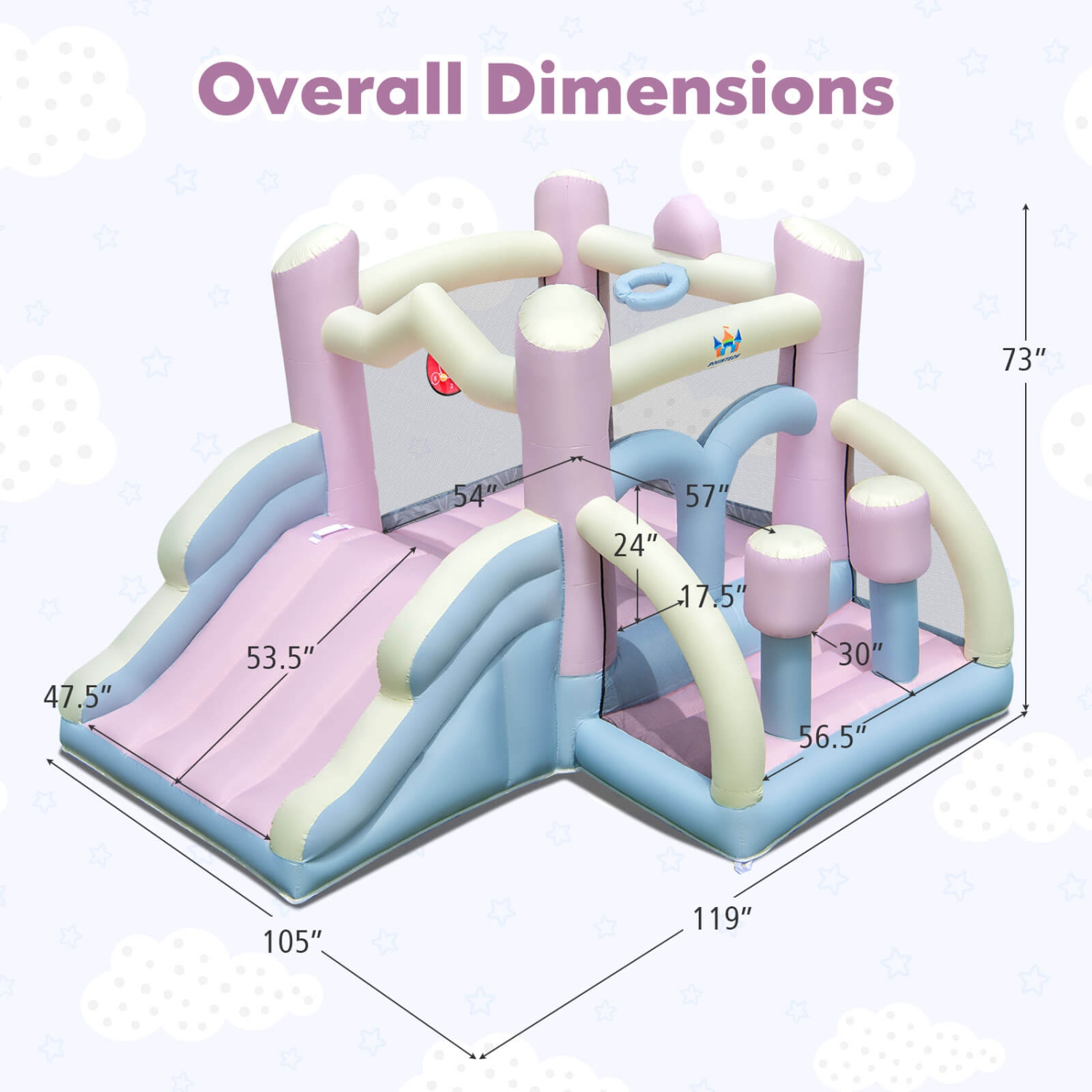 Costway Macron Pastel Bounce House with Slide Basketball Hoop Boxing Blower Not Included