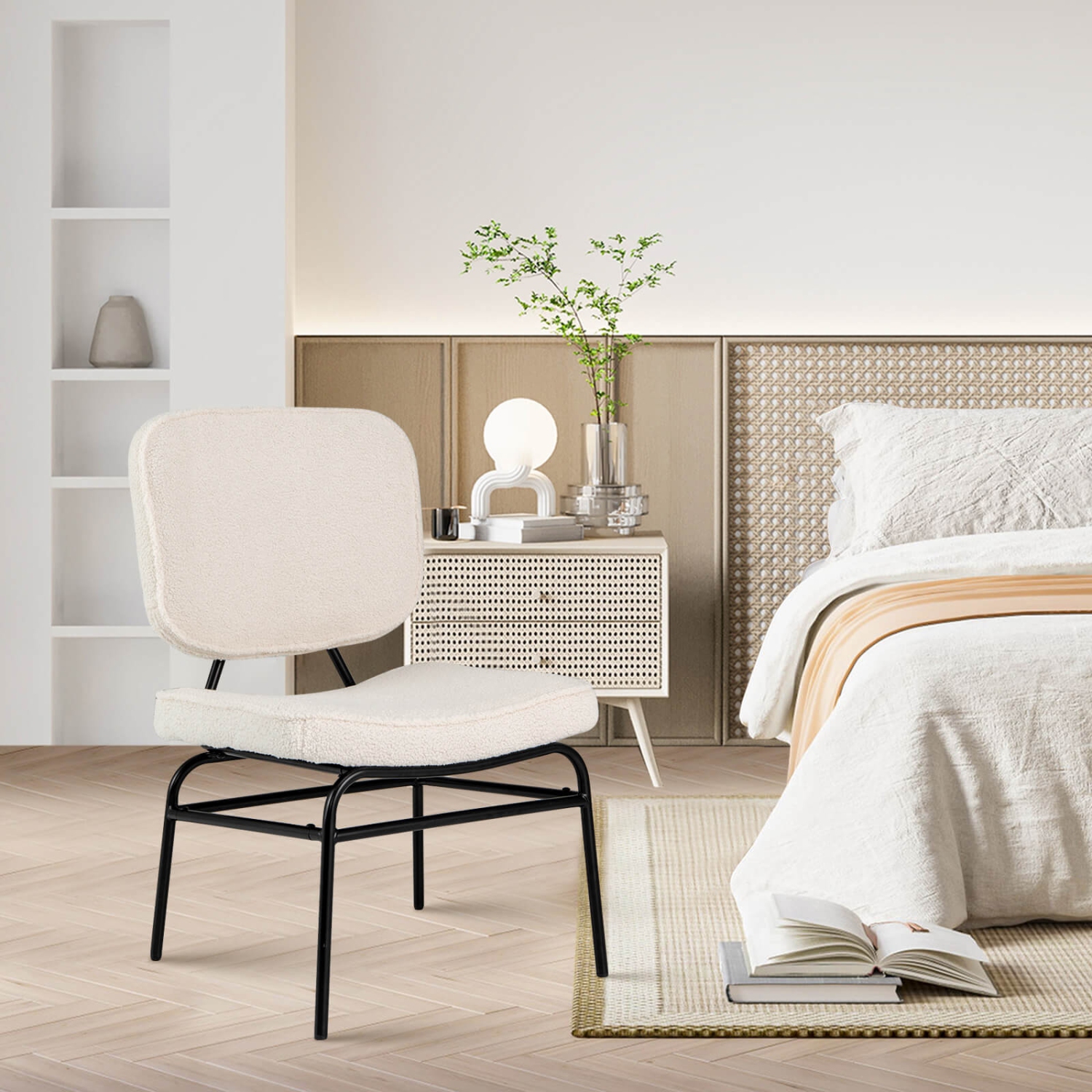 Costway 2 PCS Upholstered Accent Chair with Sponge Padding Adjustable Foot Pads & Metal Frame