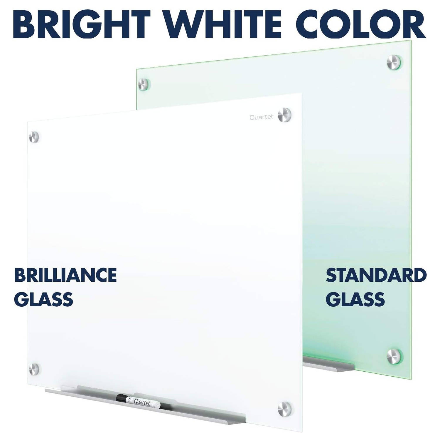 Quartet – tableau à effacement sec en verre Brilliance, 4 x 4 po, comprend plateau d’accessoires, matériel de montage, 2 aimants et 1 marqueur, blanc