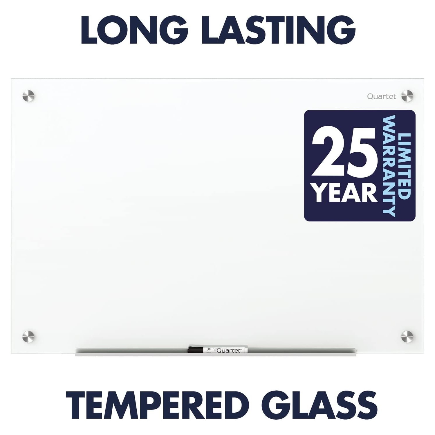 Quartet – tableau à effacement sec en verre Brilliance, 4 x 4 po, comprend plateau d’accessoires, matériel de montage, 2 aimants et 1 marqueur, blanc