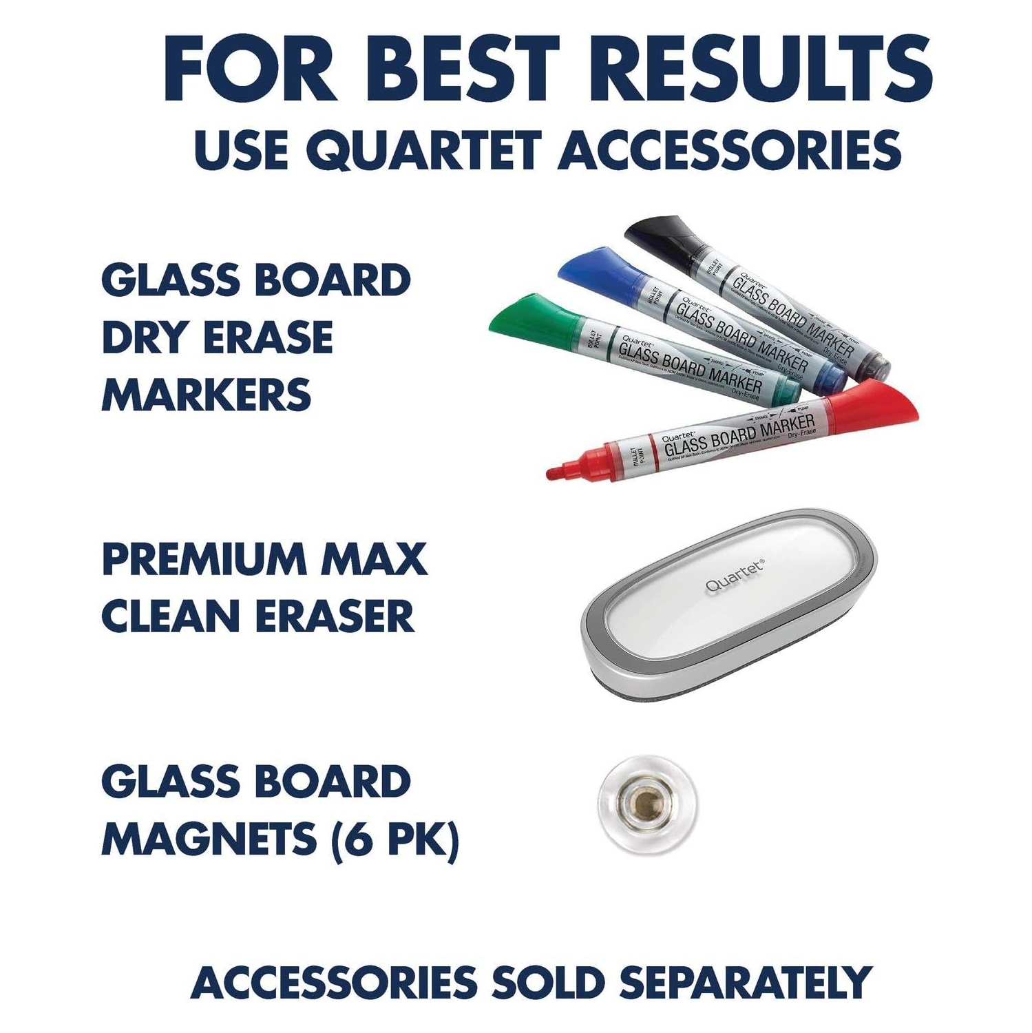 Quartet – tableau à effacement sec en verre Brilliance, 4 x 4 po, comprend plateau d’accessoires, matériel de montage, 2 aimants et 1 marqueur, blanc