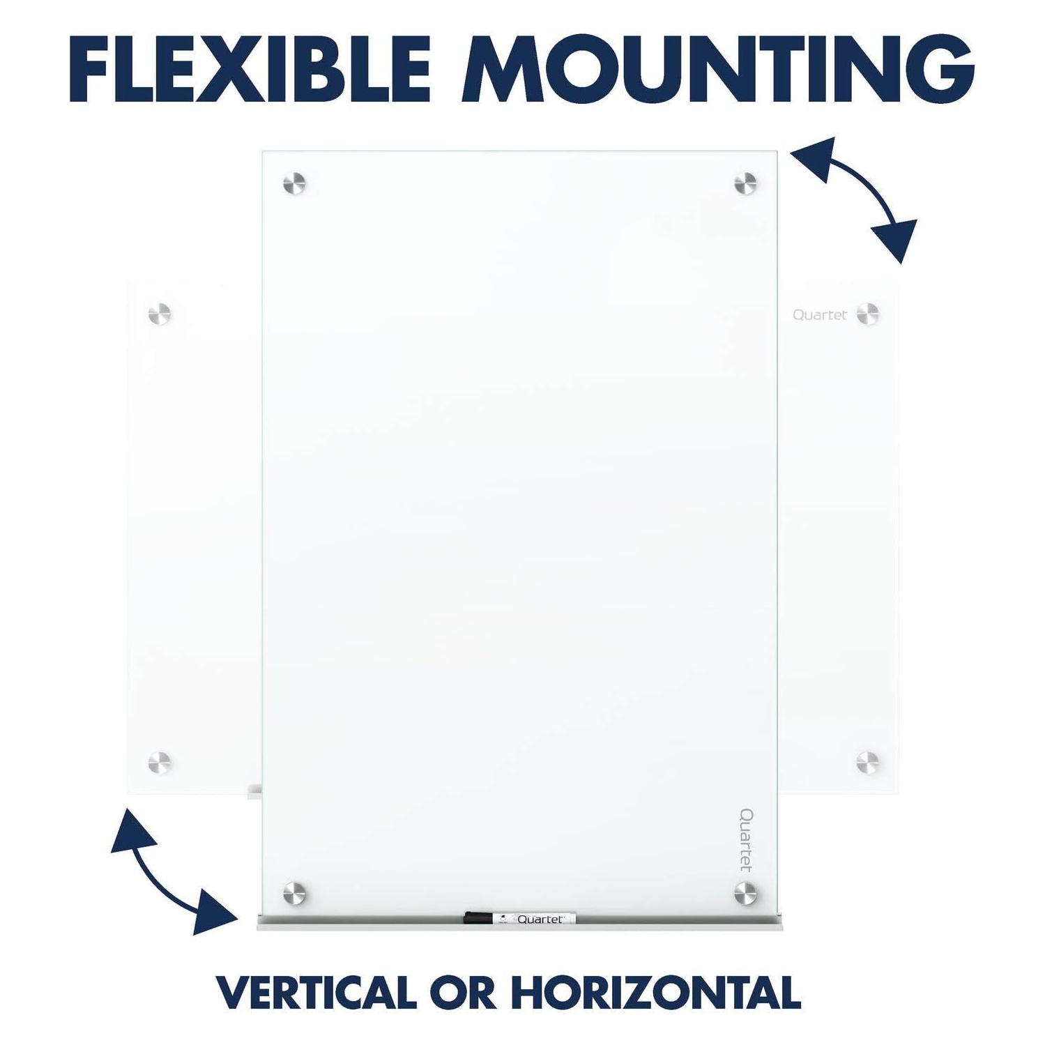 Quartet – tableau à effacement sec en verre Brilliance, 4 x 4 po, comprend plateau d’accessoires, matériel de montage, 2 aimants et 1 marqueur, blanc