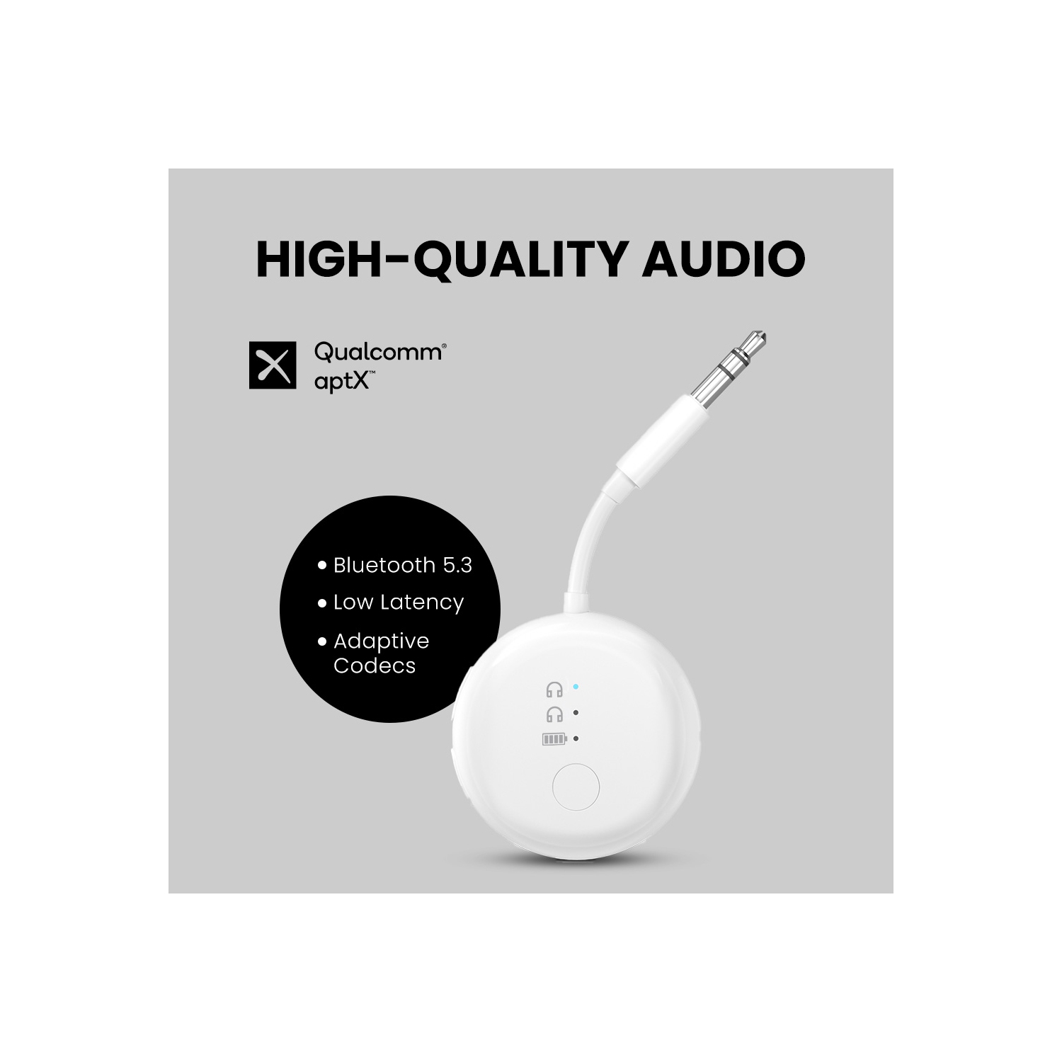 Adaptateur Bluetooth 5,3 pour avion SoundJet R1 d'Avantree pour jusqu'à 2 AirPods ou écouteurs avec faible latence et temps de lecture de 20 heures,