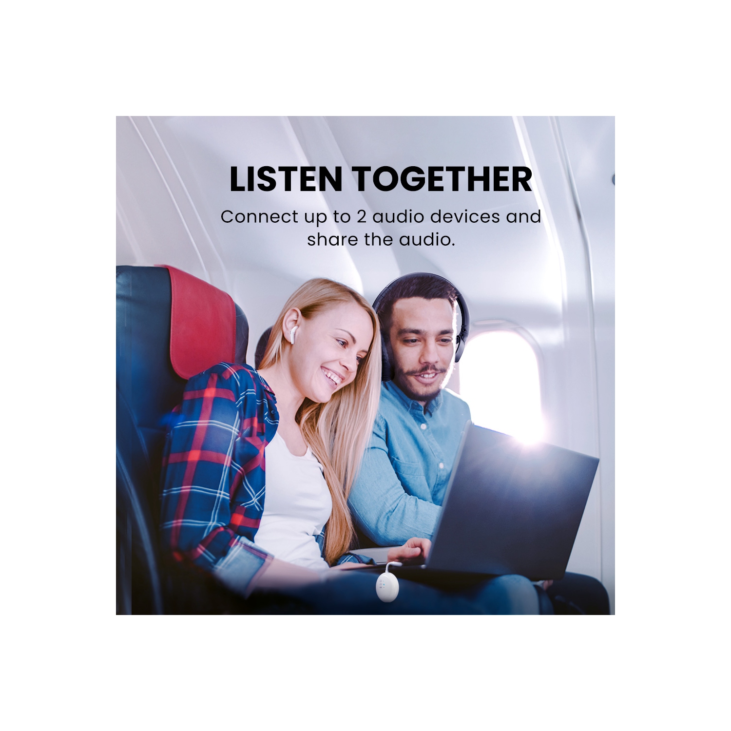 Adaptateur Bluetooth 5,3 pour avion SoundJet R1 d'Avantree pour jusqu'à 2 AirPods ou écouteurs avec faible latence et temps de lecture de 20 heures,