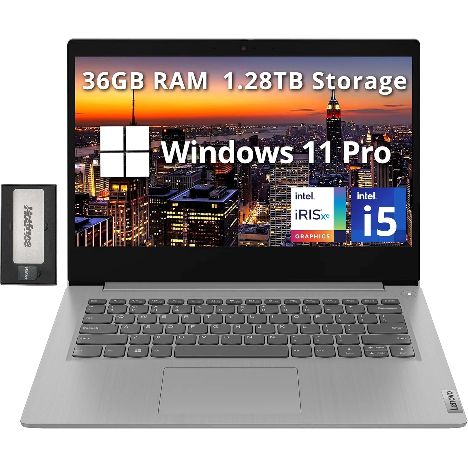 Lenovo IdeaPad 3 14" Full HD Business Laptop, Intel i5-1135G7, 1.28TB Storage (1TB SSD+288GB Docking Station Set), 36GB RAM, Intel Iris Xe Graphics, Windows 11 Pro, Platinum Grey