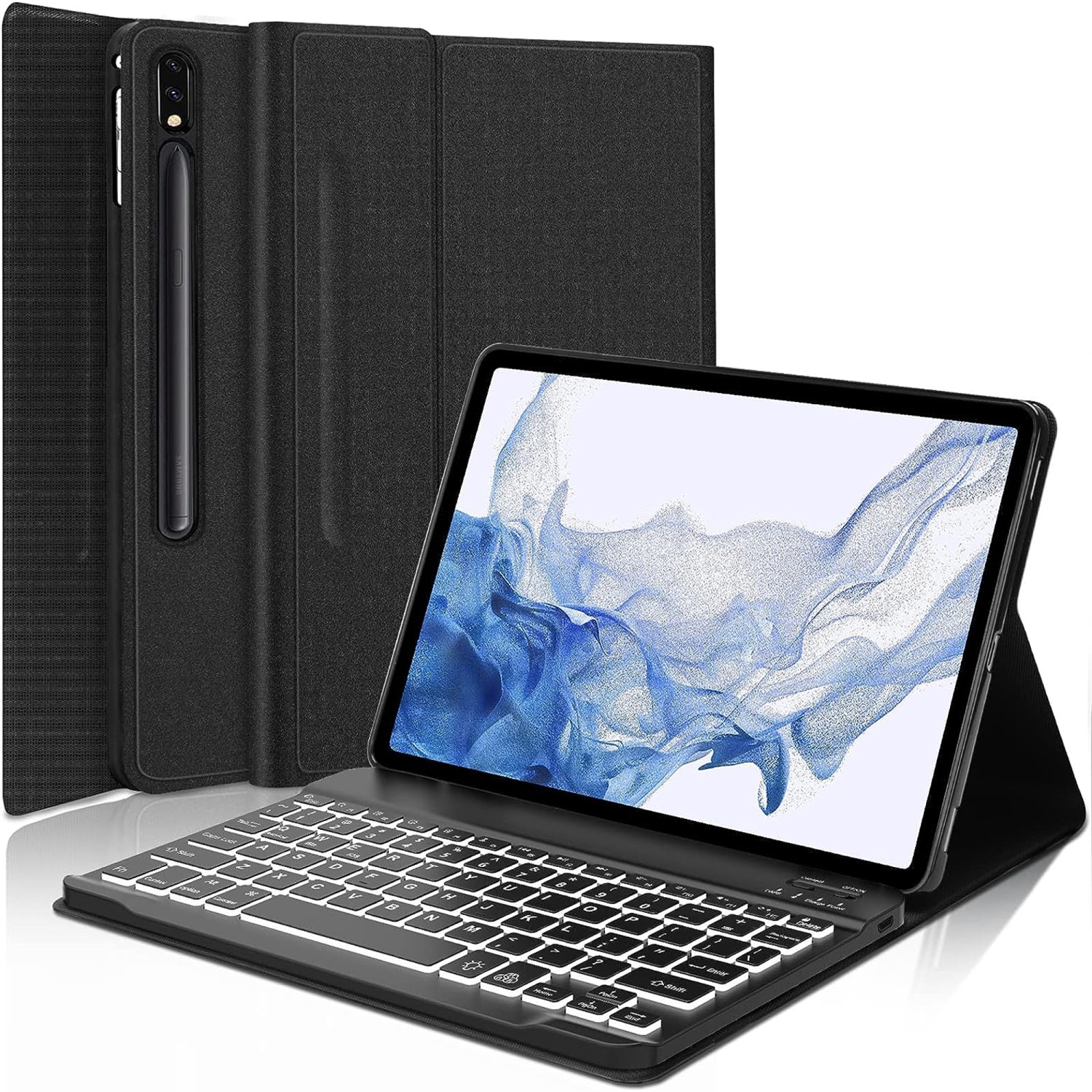 Keyboard Case for Samsung Galaxy Tab S9 Ultra 14.6 Inch 2023 with S Pen Holder, Backlight Detachable Wireless Keyboard & PU Folio Stand Cover Case for SM-X910