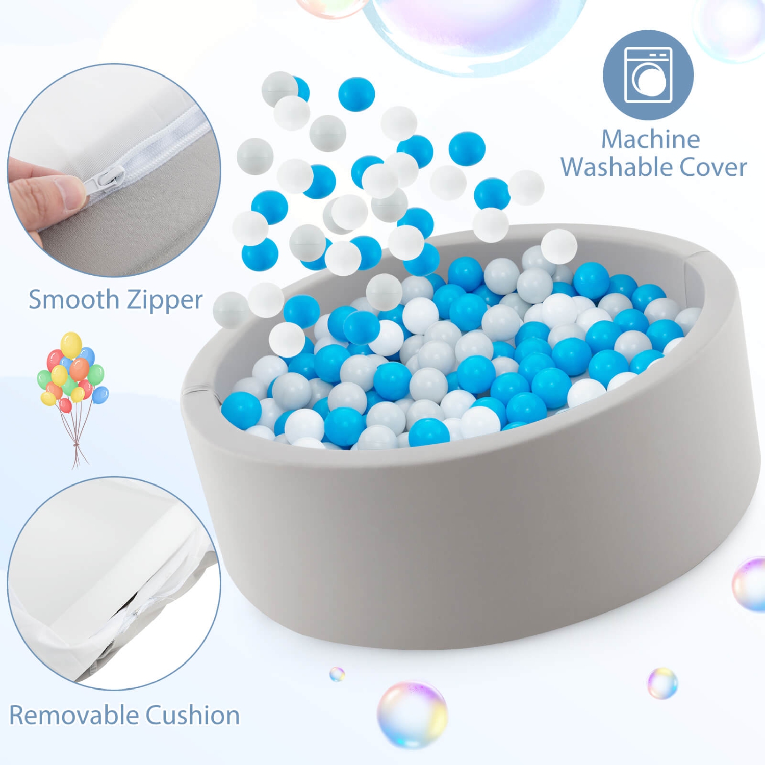 Piscine à balles souples rondes de 35,5 x 12 po de Costway pour tout-petits et bébé avec 200 boules d'océan