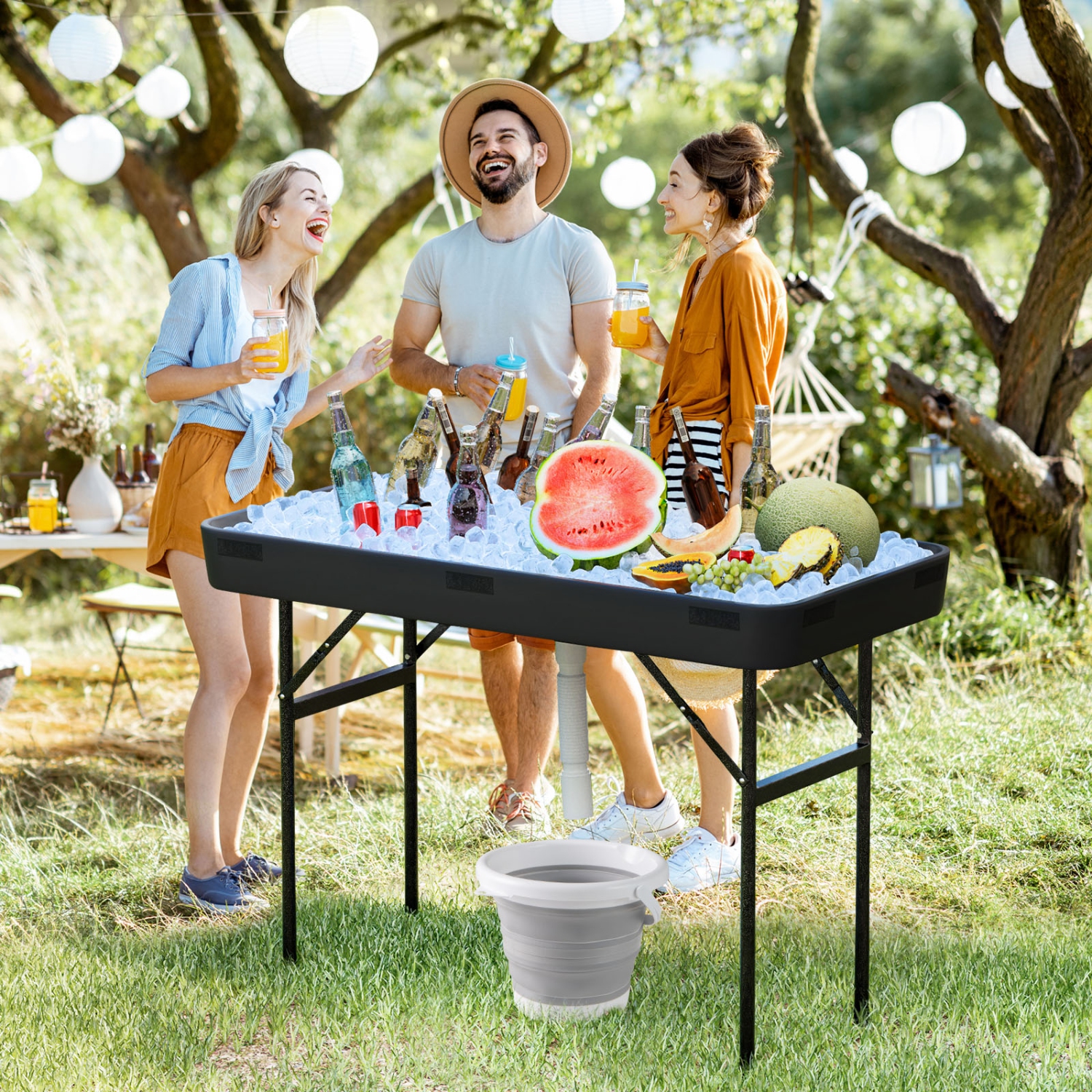 Table pliante en plastique avec jupe assortie, glacière de 4 pi de Costway pour la fête