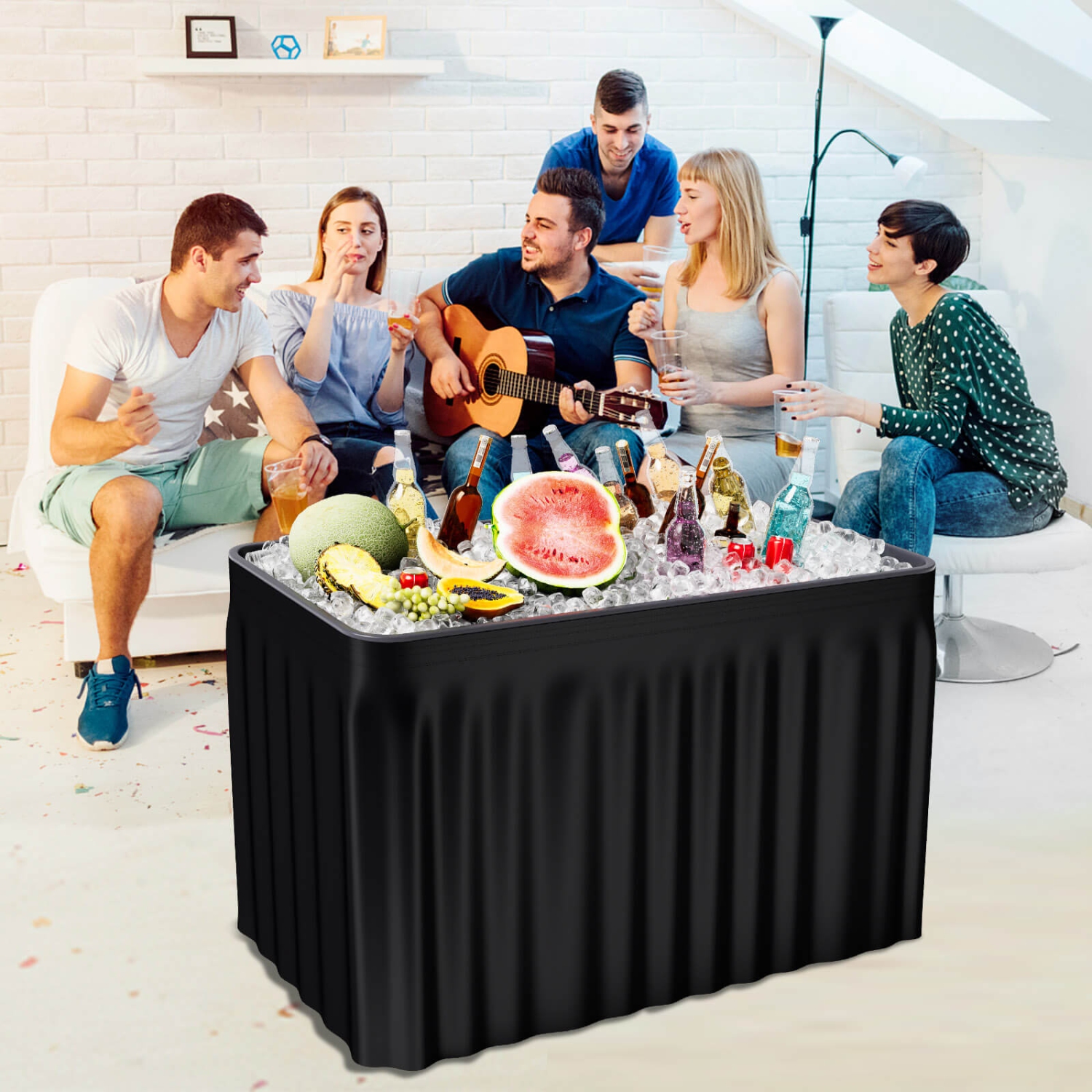 Table pliante en plastique avec jupe assortie, glacière de 4 pi de Costway pour la fête