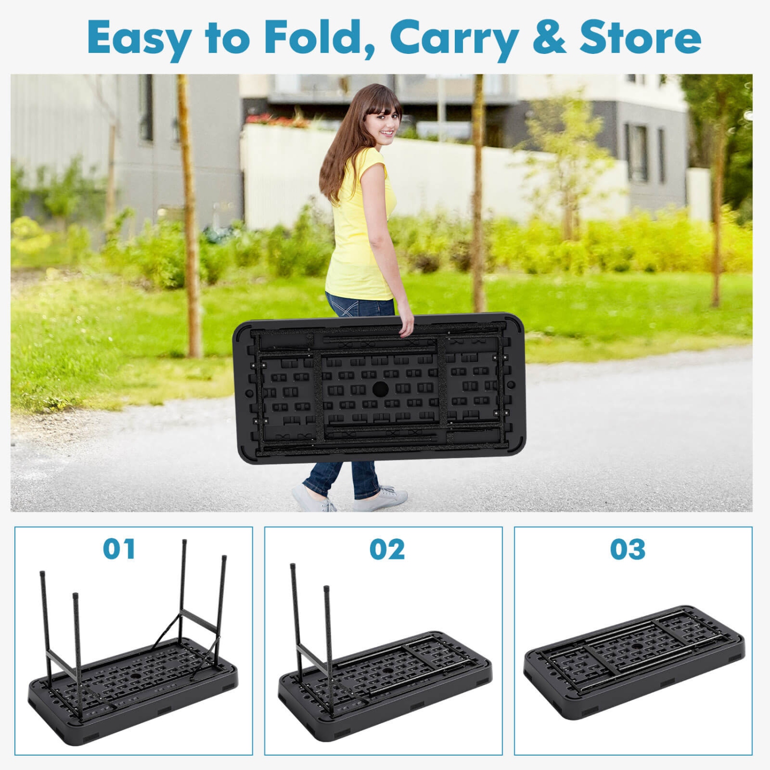 Table pliante en plastique avec jupe assortie, glacière de 4 pi de Costway pour la fête