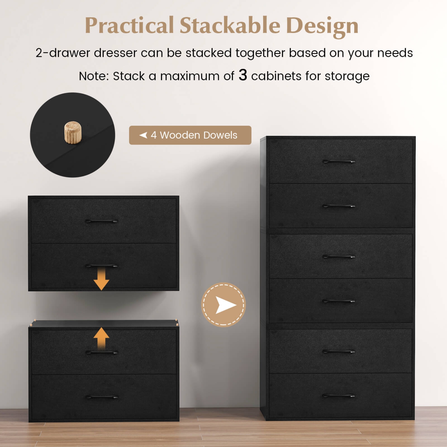Costway 2-Drawer Dresser Stackable Horizontal Storage Organizer w/Handles