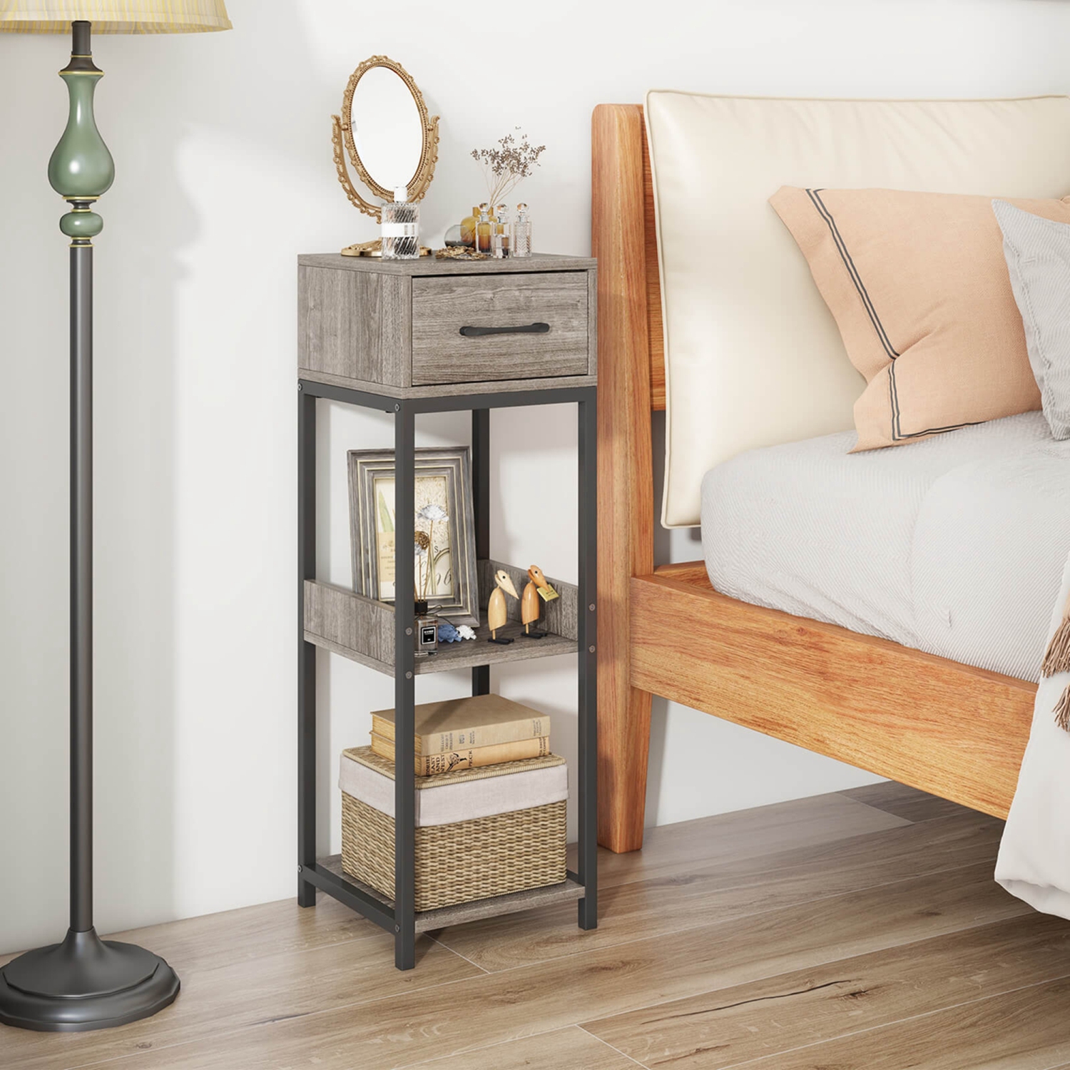 Costway 1 Pack 3 Tier Indoor Tall Plant Stand with Drawer Anti-tipping Devices Display Shelf