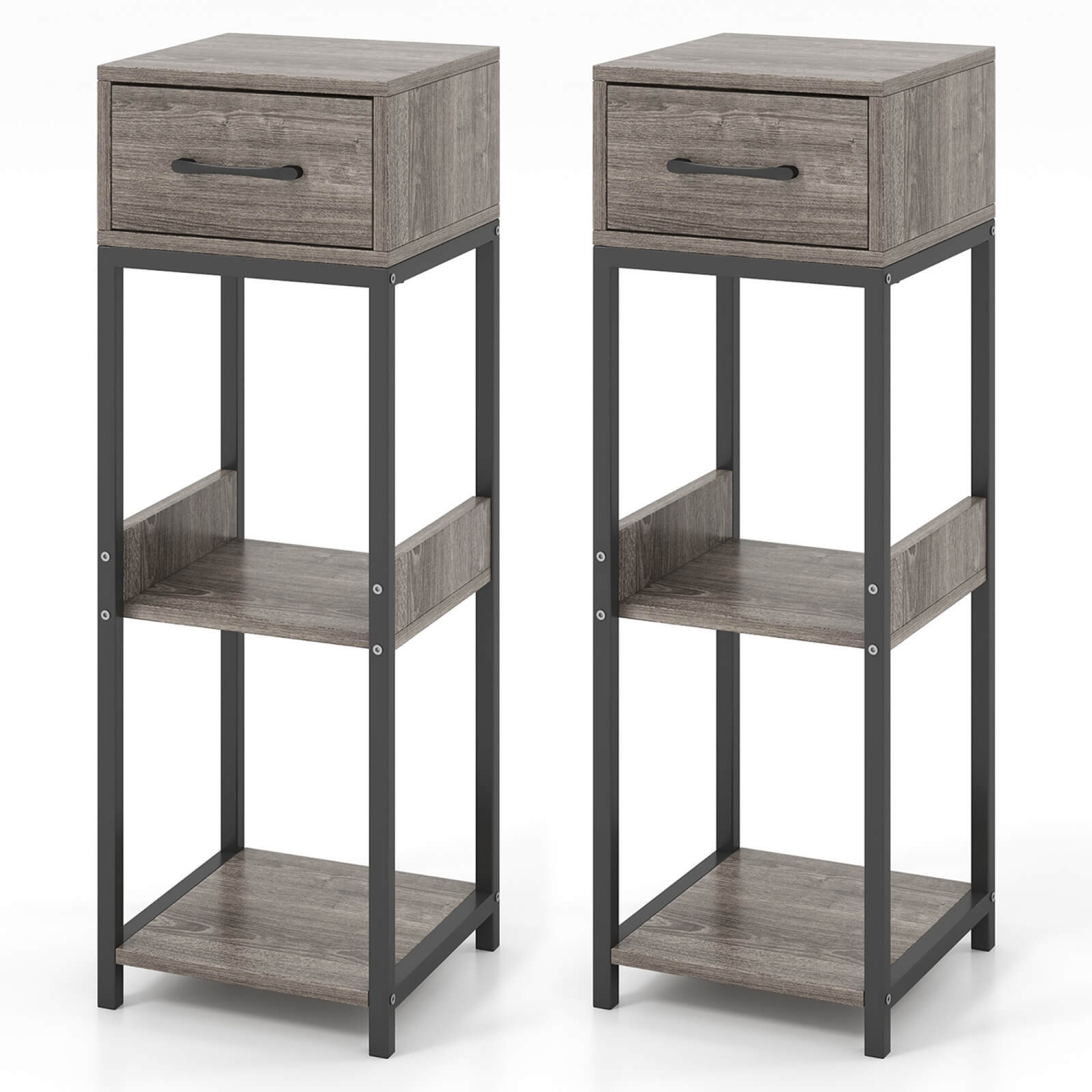 Costway 2 Pack 3 Tier Indoor Tall Plant Stand with Drawer Anti-tipping Devices Display Shelf