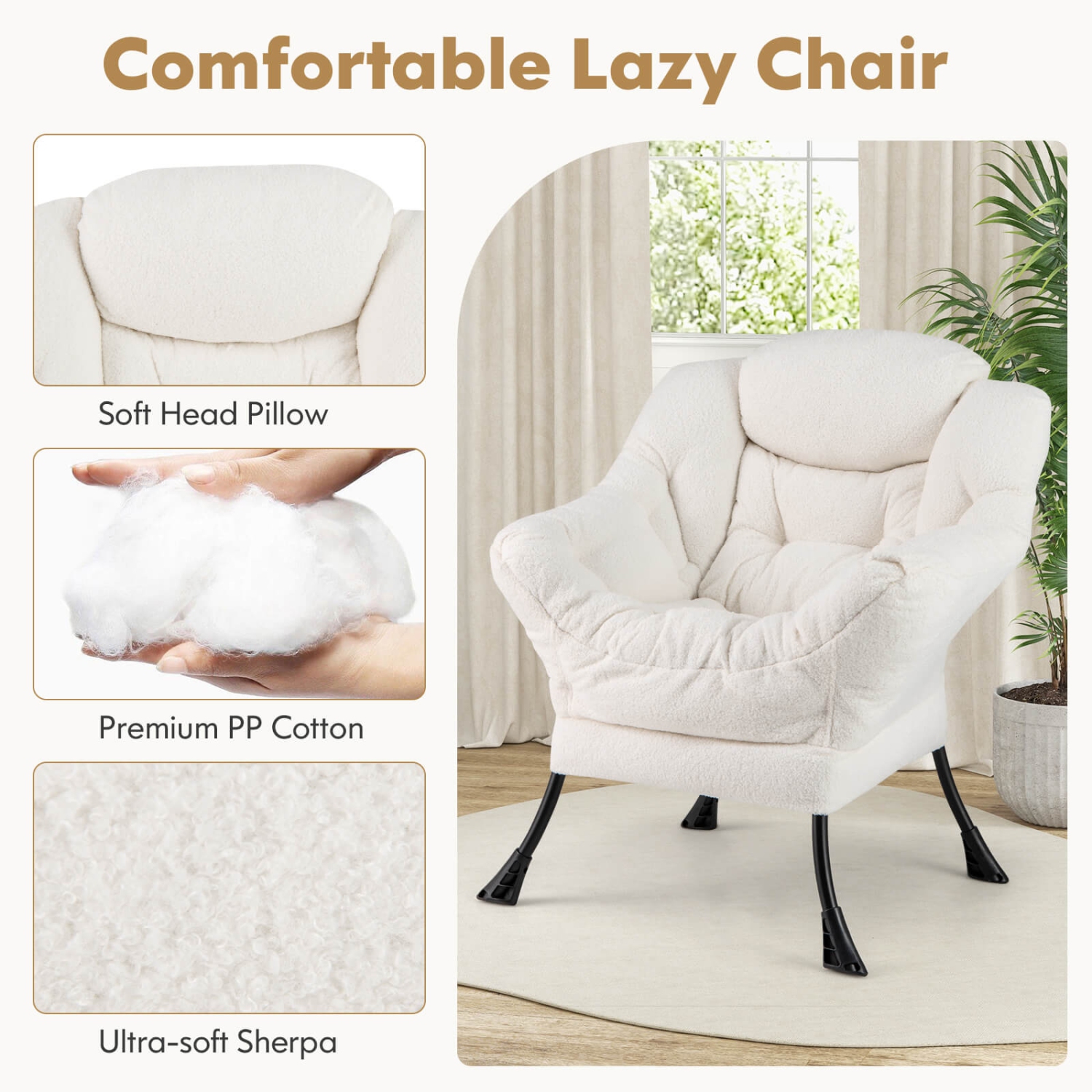 Costway Lazy Sofa Chair Accent Leisure Armchair with Folding Footrest & Storage Pocket