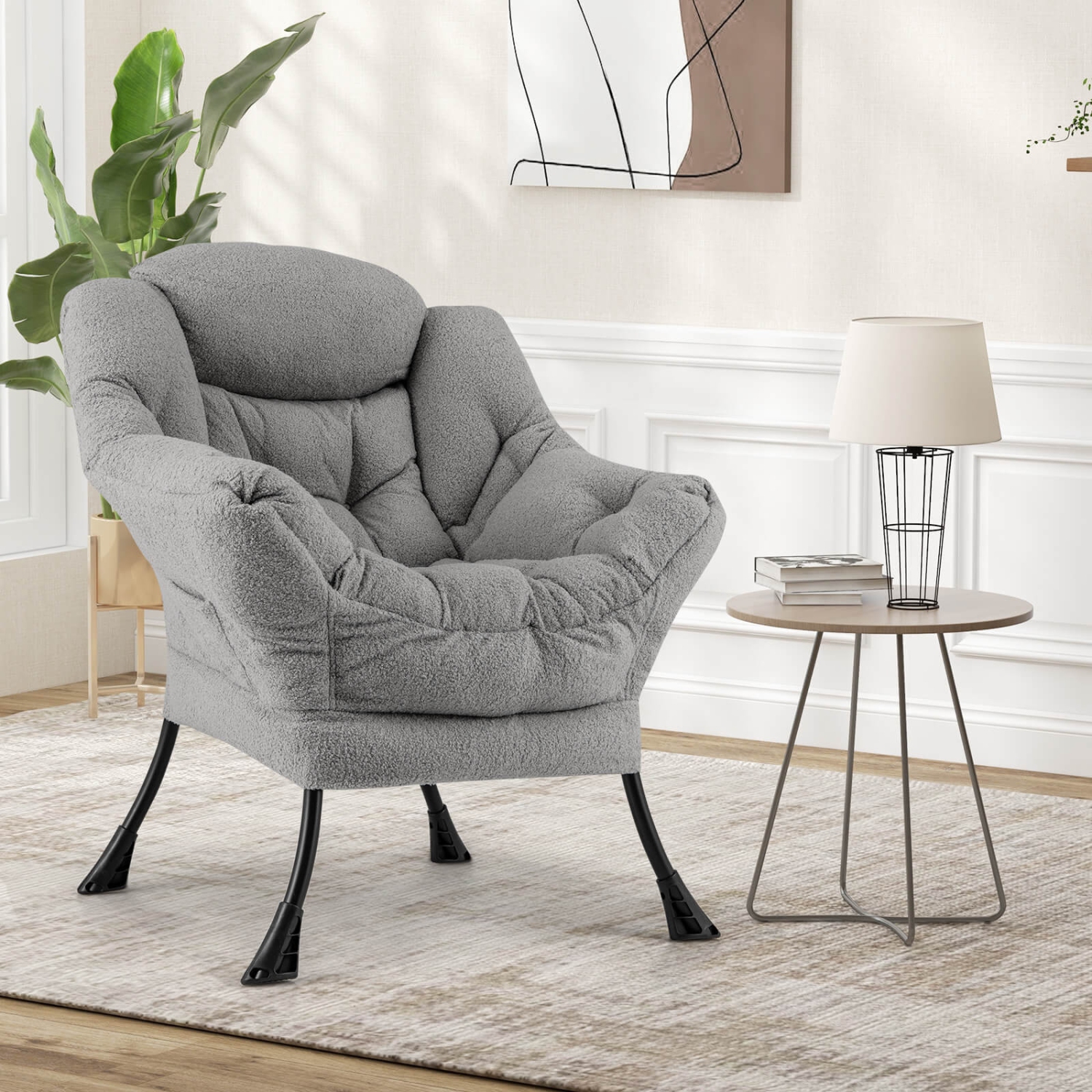 Chaise Lazy de Costway grande avec coussin de tête confortable, dossier capitonné élégant et accoudoirs de siège