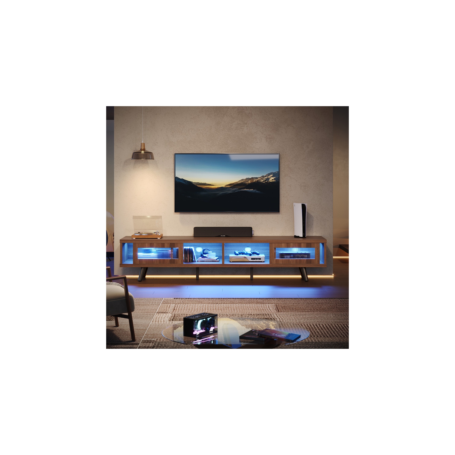 Bestier 70" Modern TV Stand, LED Media Console With Cable Management