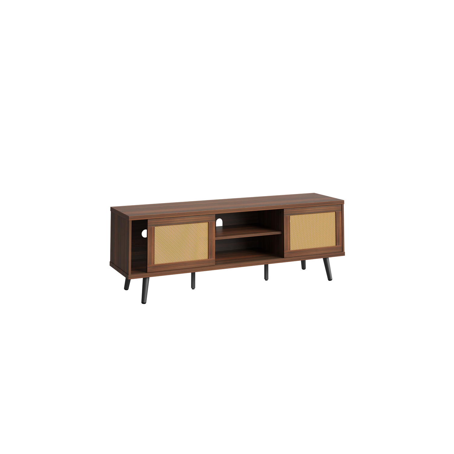 Bestier Mid-century Modern Tv Stand For 70" Tv ,media Console With Natural Rattan Sliding Door