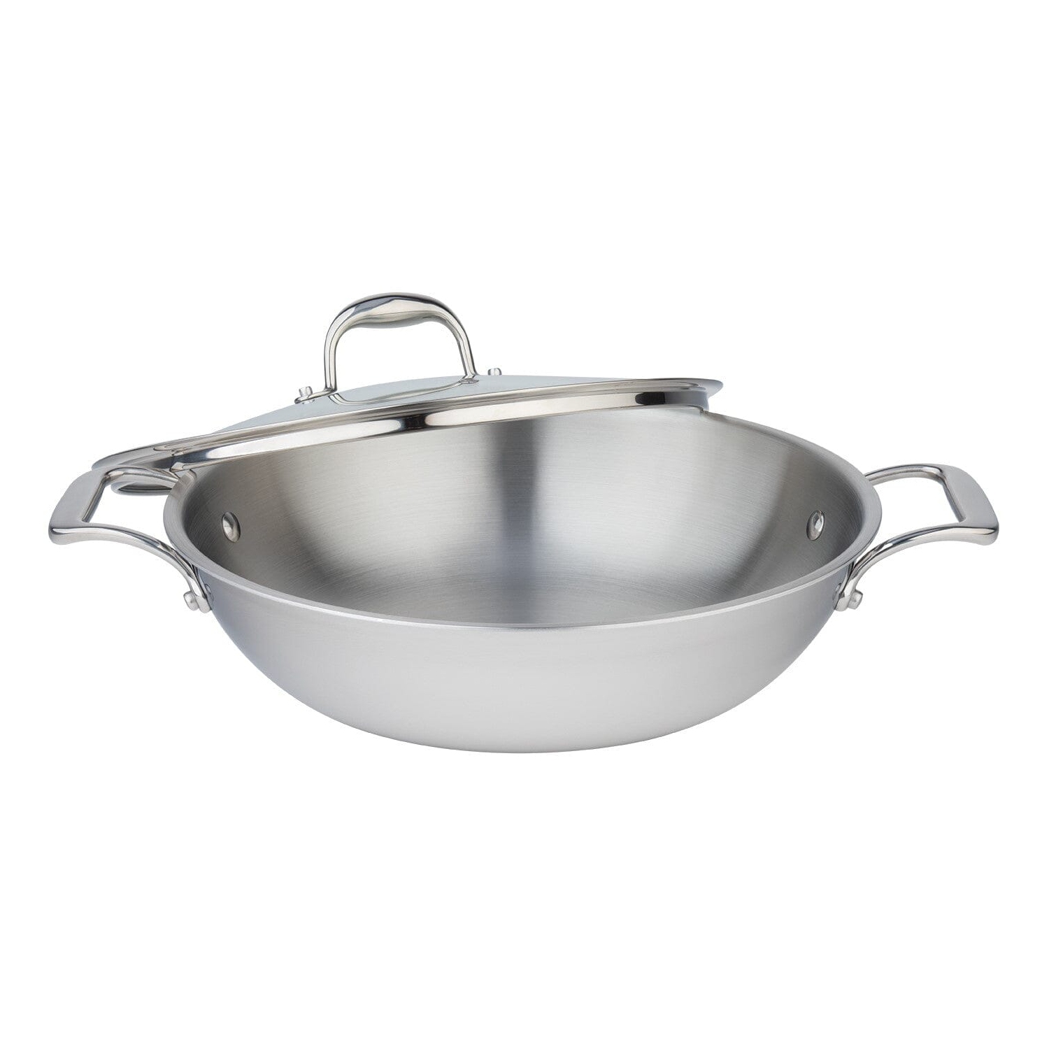 Wok 32&nbsp;cm en acier inoxydable 3 épaisseurs Clad avec couvercle en acier inoxydable SuperSteel de Meyer, fabriqué au Canada