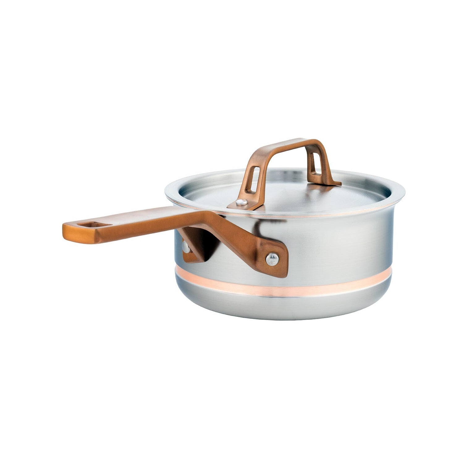 Casserole en acier inoxydable avec couvercle à centre en cuivre 5 épaisseurs CopperClad de 2&nbsp;L, fabriquée au Canada