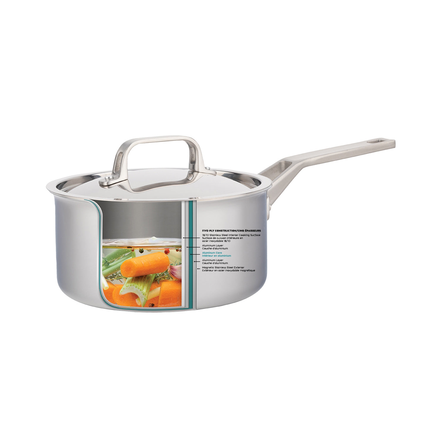 Casserole Meyer ProClad 5 épaisseurs avec couvercle en acier inoxydable, fabriqué au Canada 2&nbsp;L