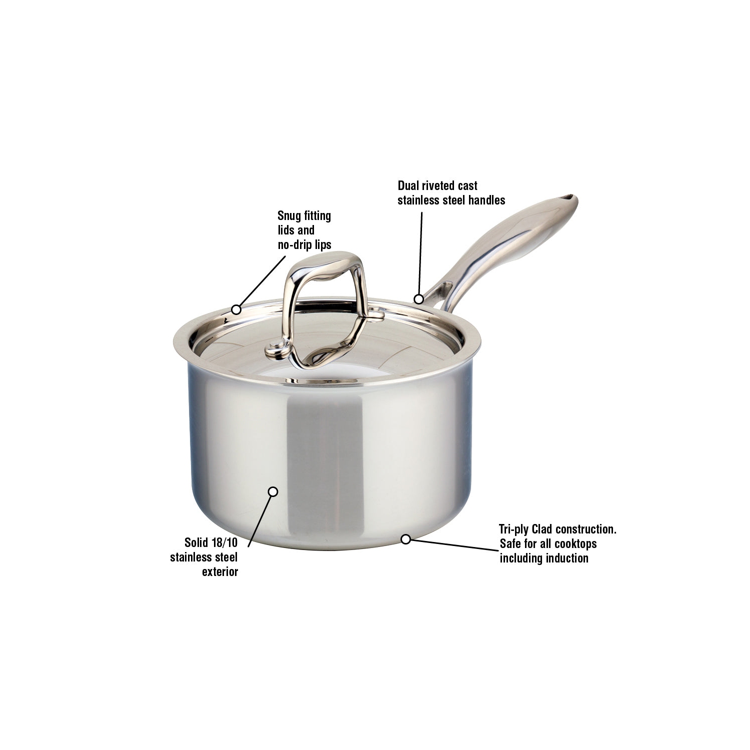 Casserole 1,5&nbsp;L en acier inoxydable avec couvercle, 3 épaisseurs Clad de Meyer, fabriquée au Canada