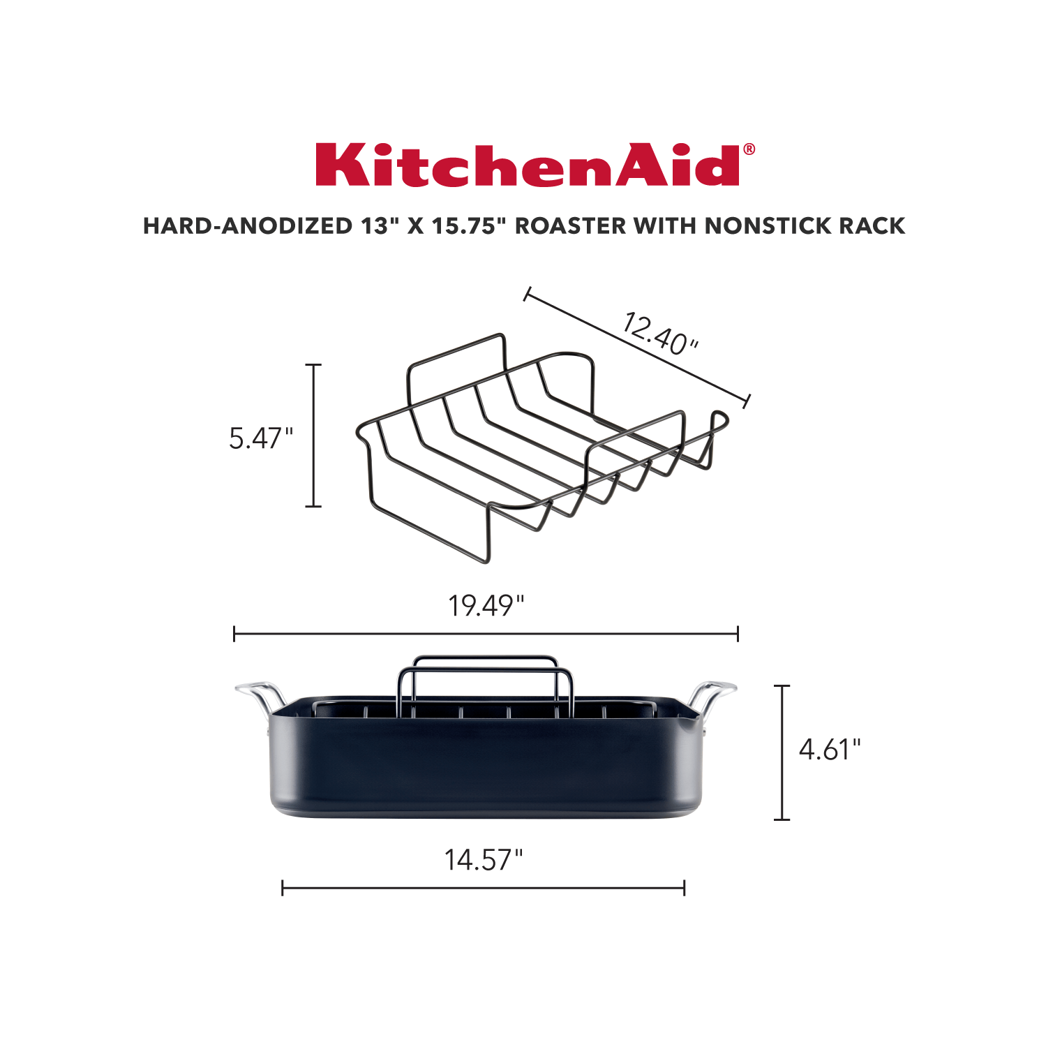 KitchenAid Hard Anodized Roaster with Removable Nonstick Rack, 13-Inch x 15.75-Inch, Matte Black