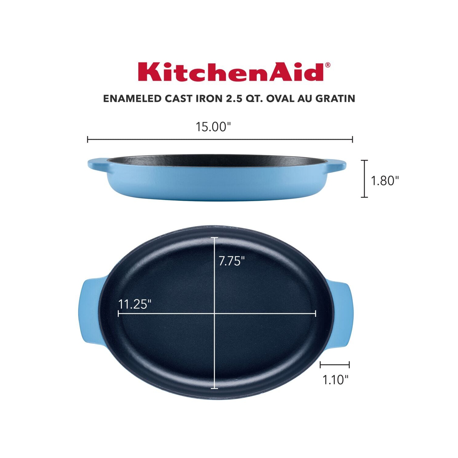 KitchenAid 2.5-Quart Enameled Cast Iron Au Gratin Roasting Pan - Blue Velvet