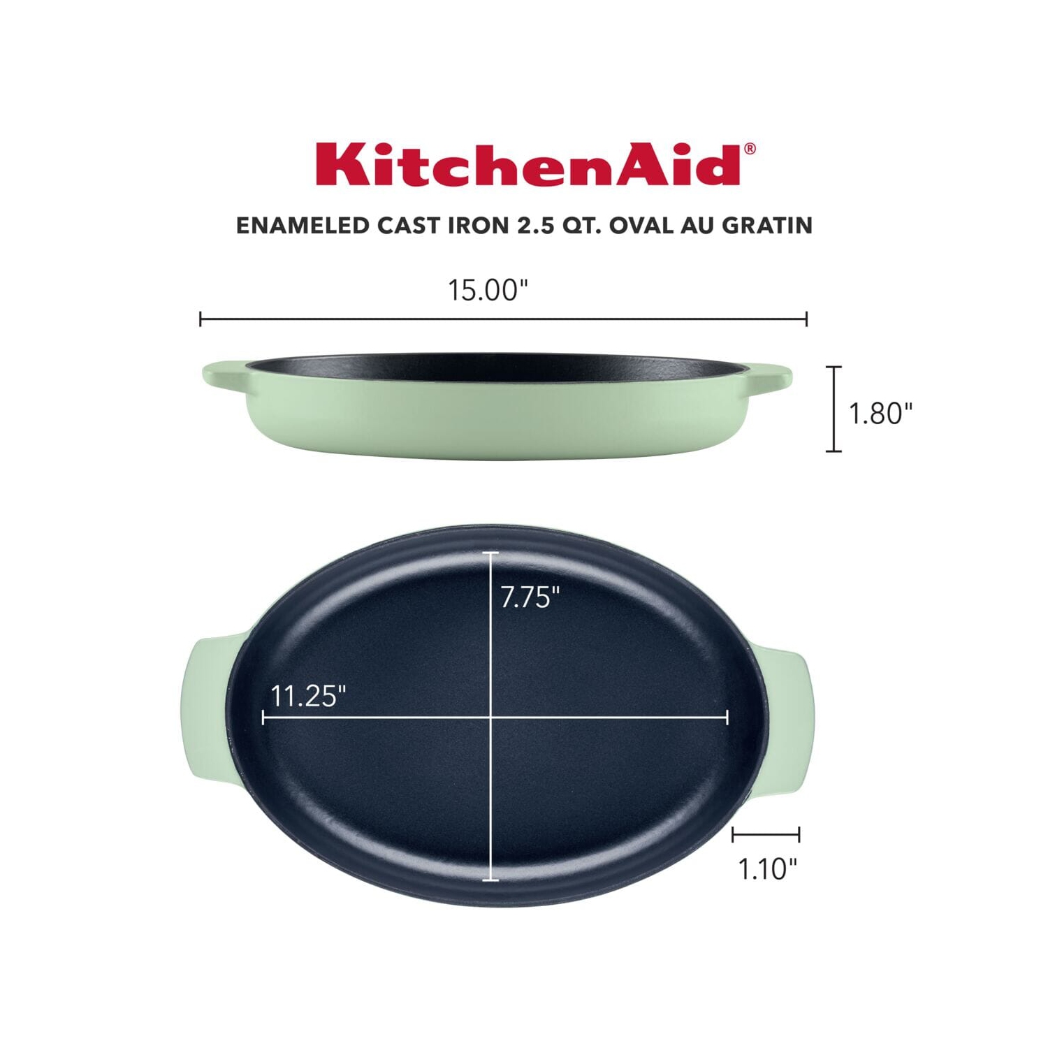 Plat à rôtir en fonte émaillée de 2,5 pte au gratin de KitchenAid - pistache