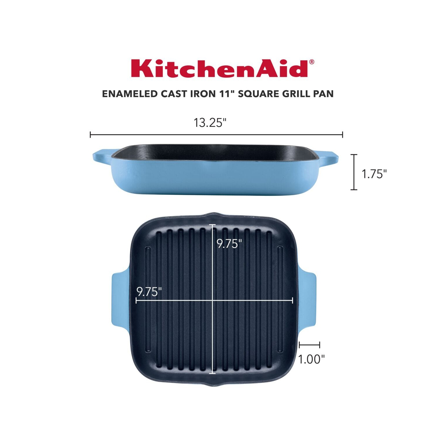 Poêle à griller en fonte émaillée de 11 po de KitchenAid - velours bleu